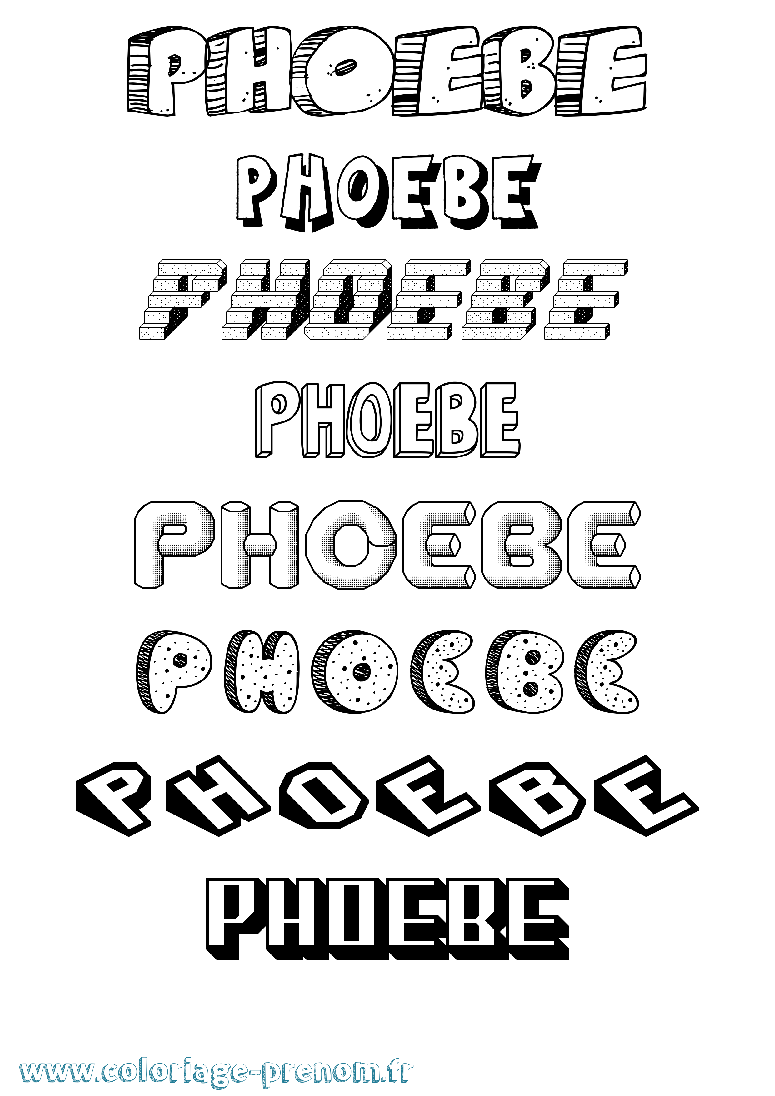 Coloriage prénom Phoebe Effet 3D