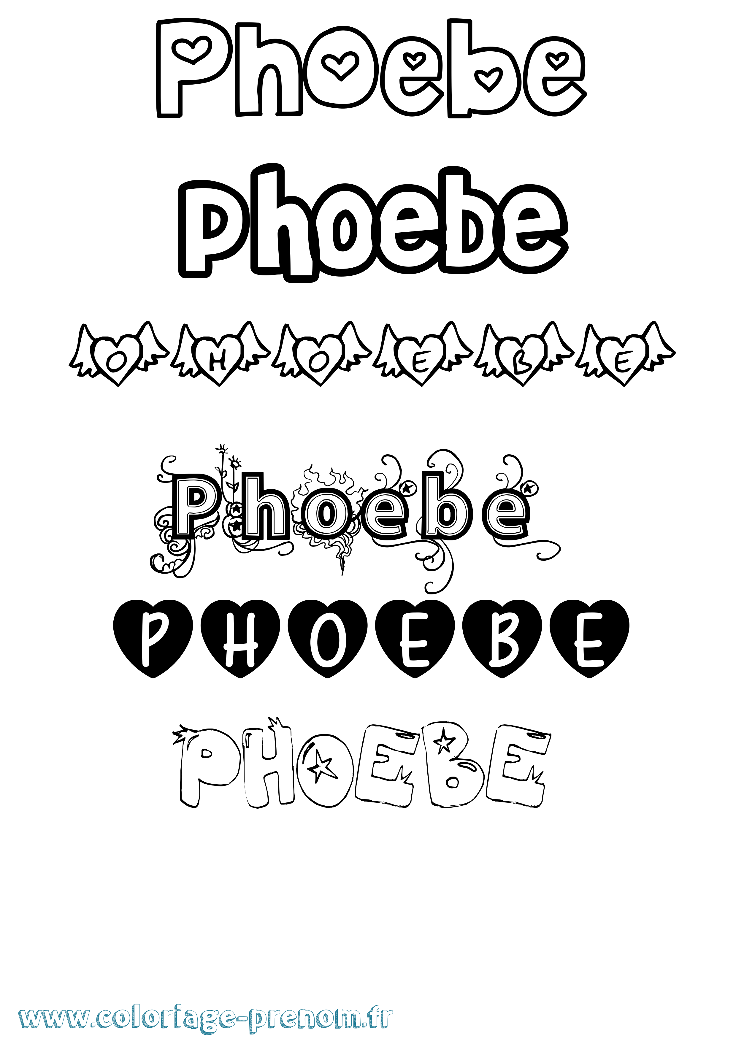Coloriage prénom Phoebe Girly
