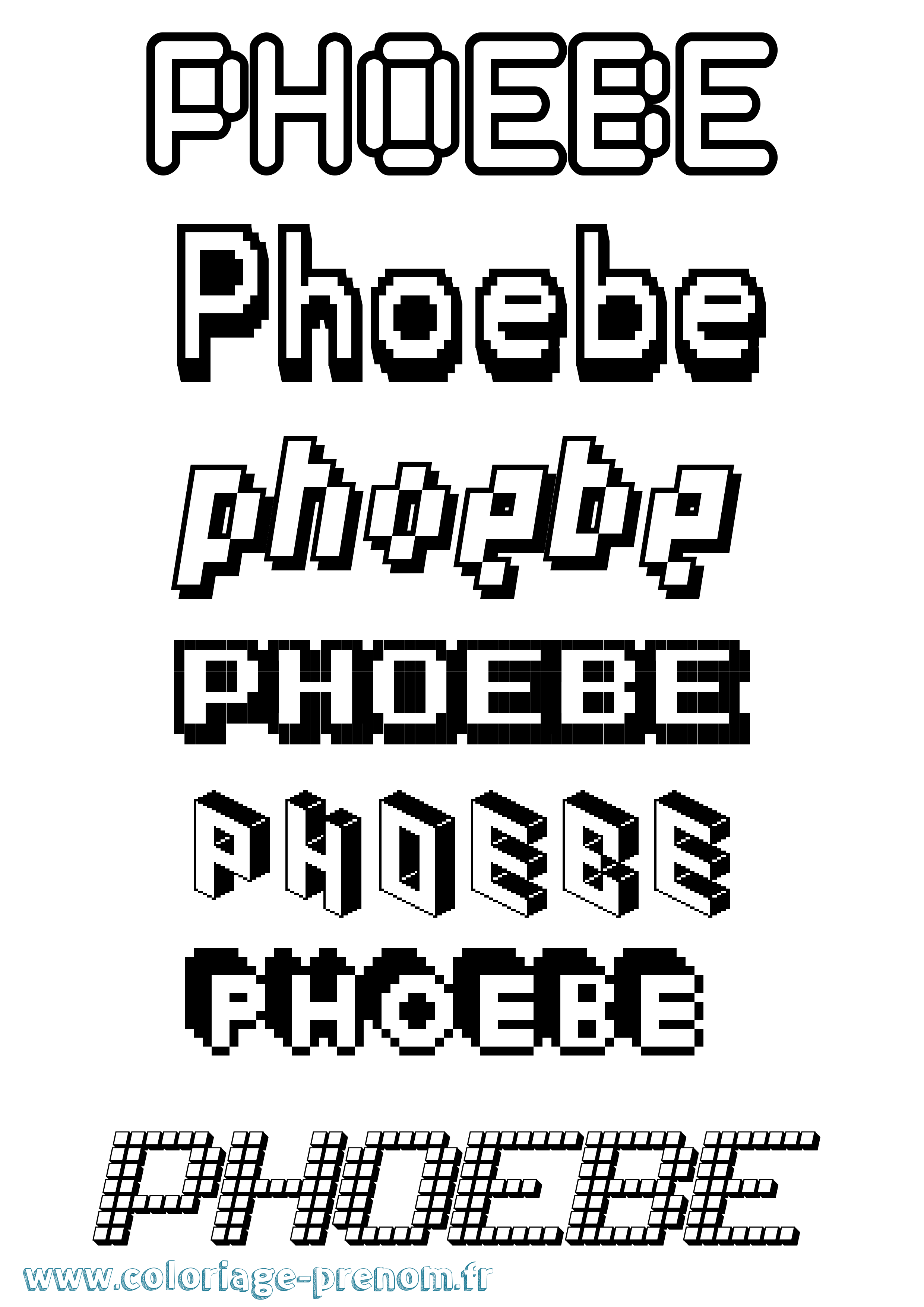 Coloriage prénom Phoebe Pixel