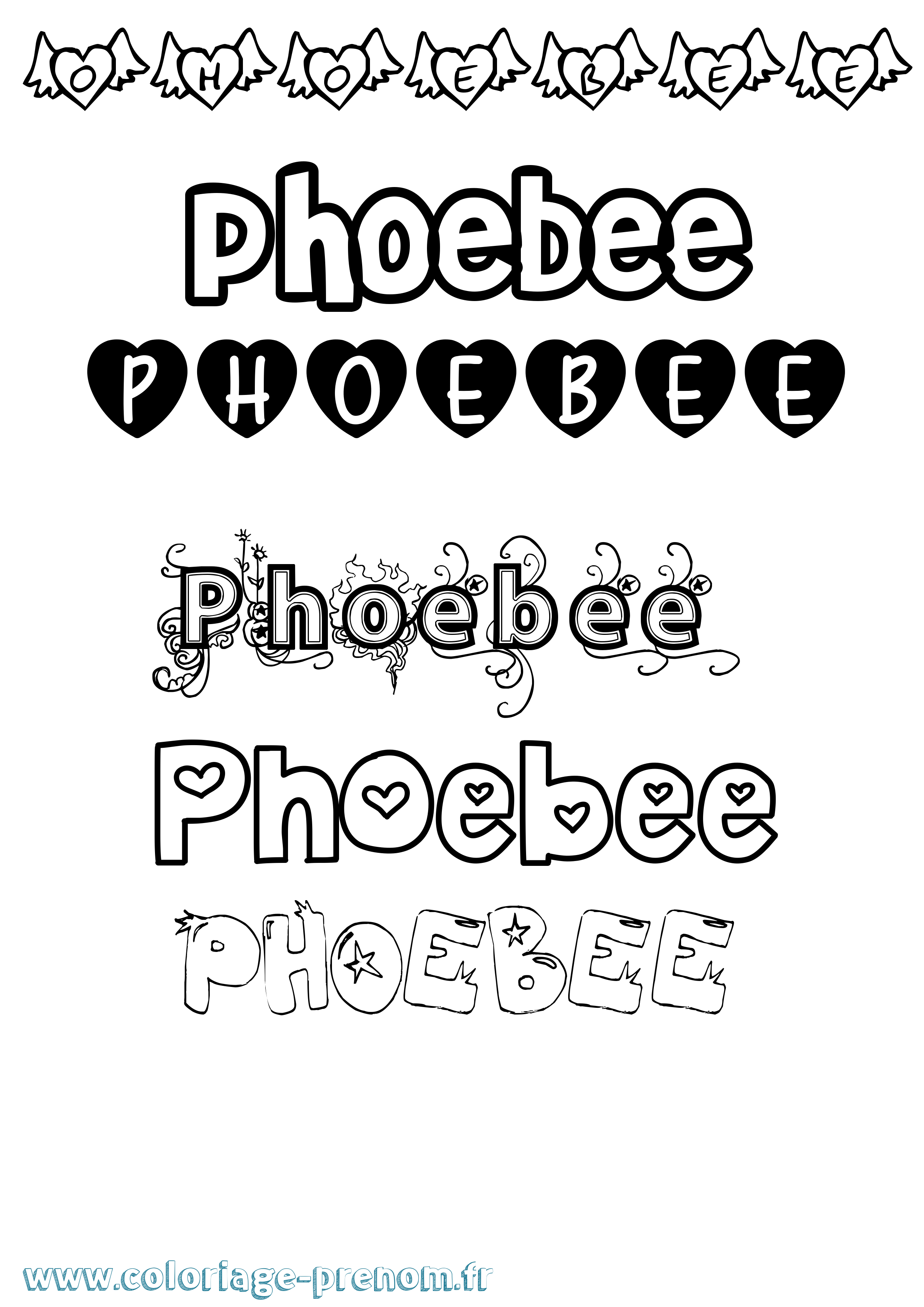 Coloriage prénom Phoebee Girly
