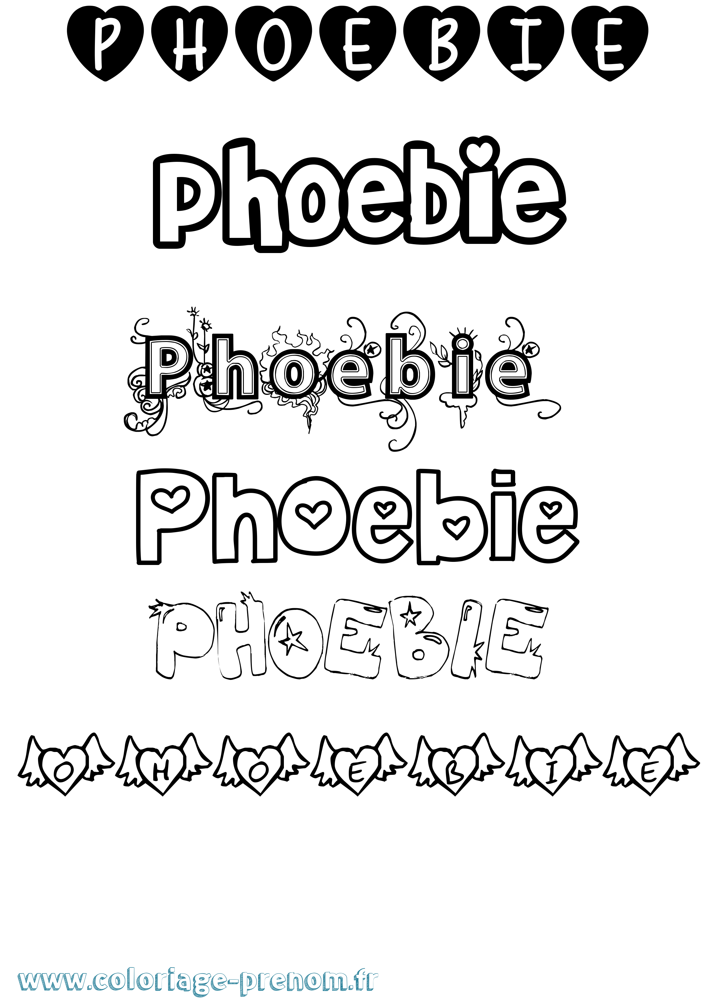 Coloriage prénom Phoebie Girly