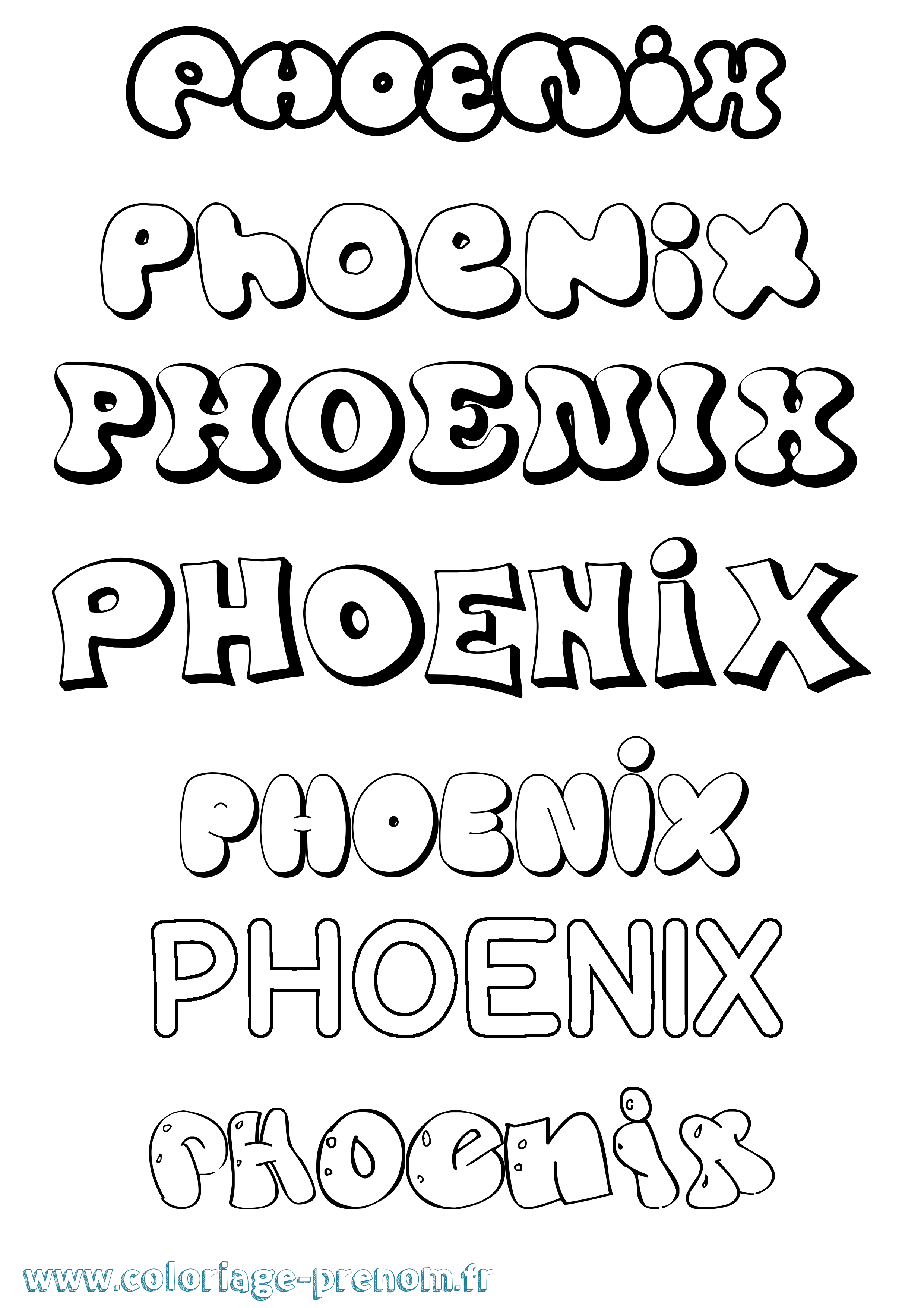 Coloriage prénom Phoenix Bubble
