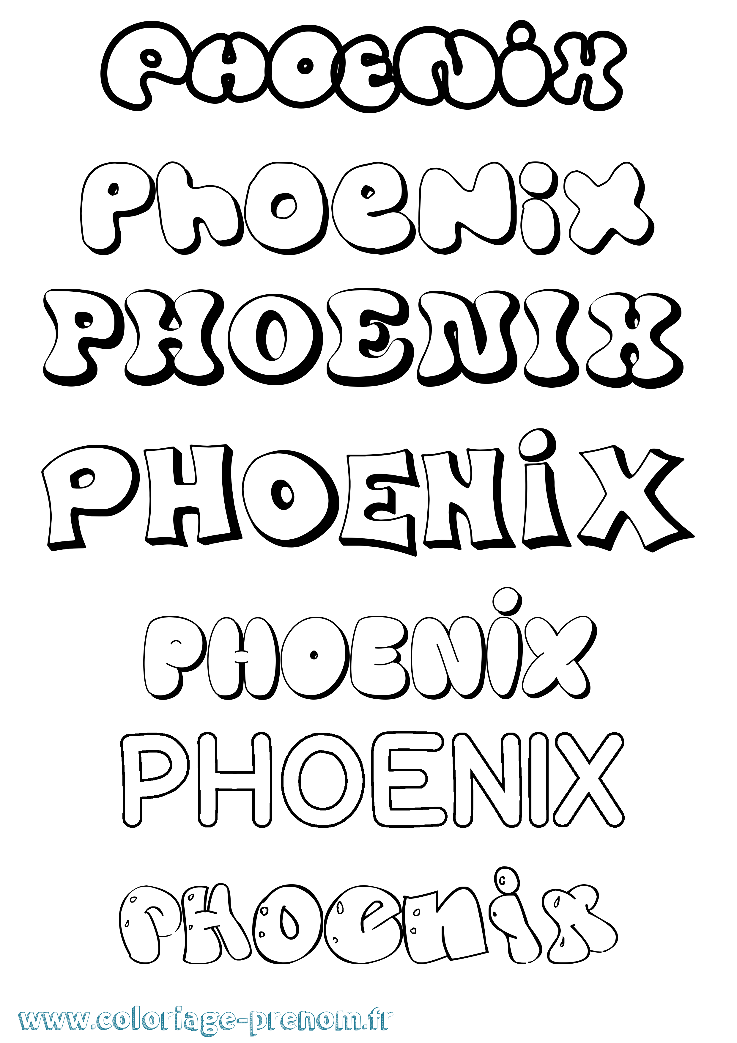 Coloriage Phoenix Bubble Coloriage prénom Phoenix Bubble