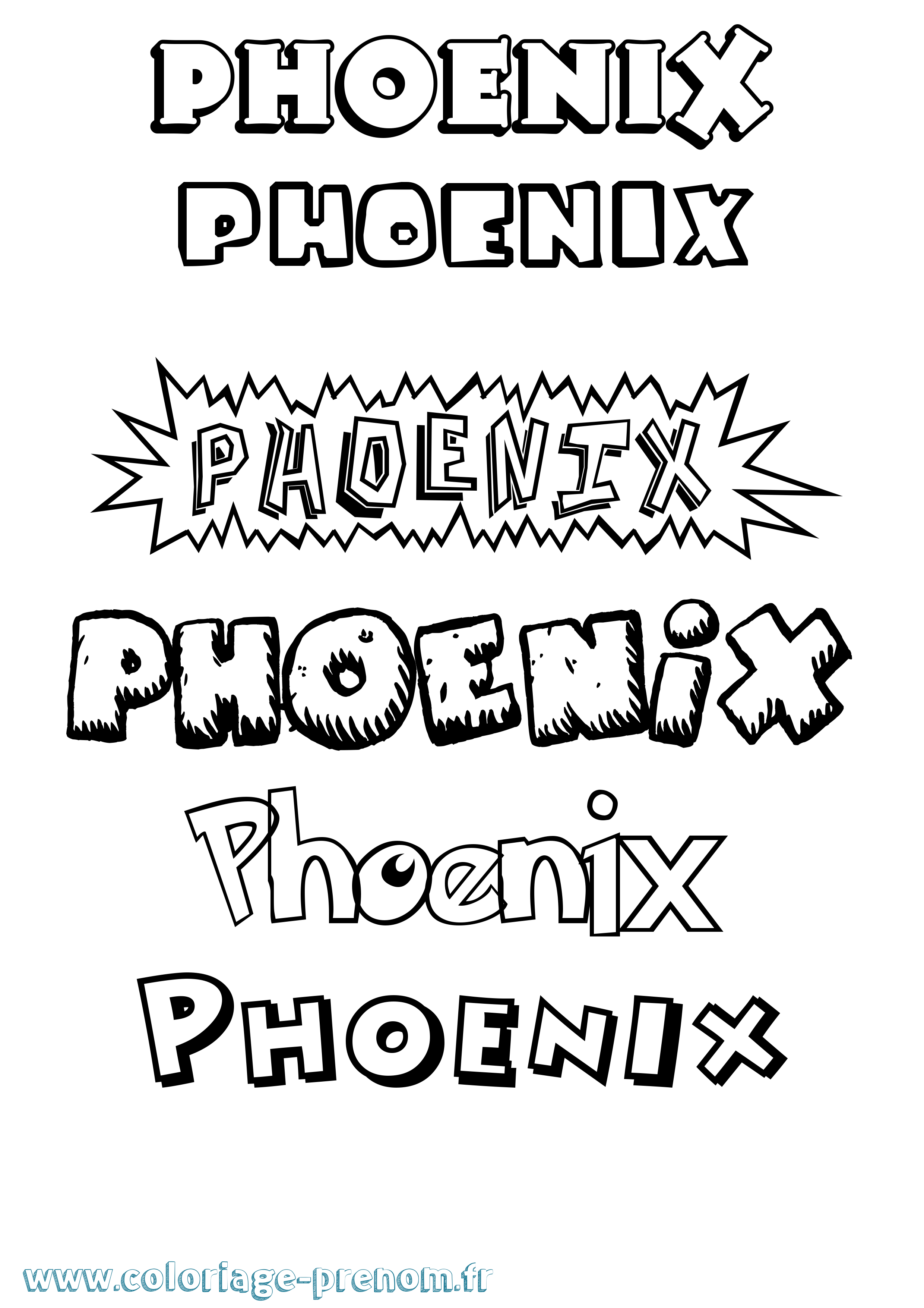 Coloriage prénom Phoenix Dessin Animé