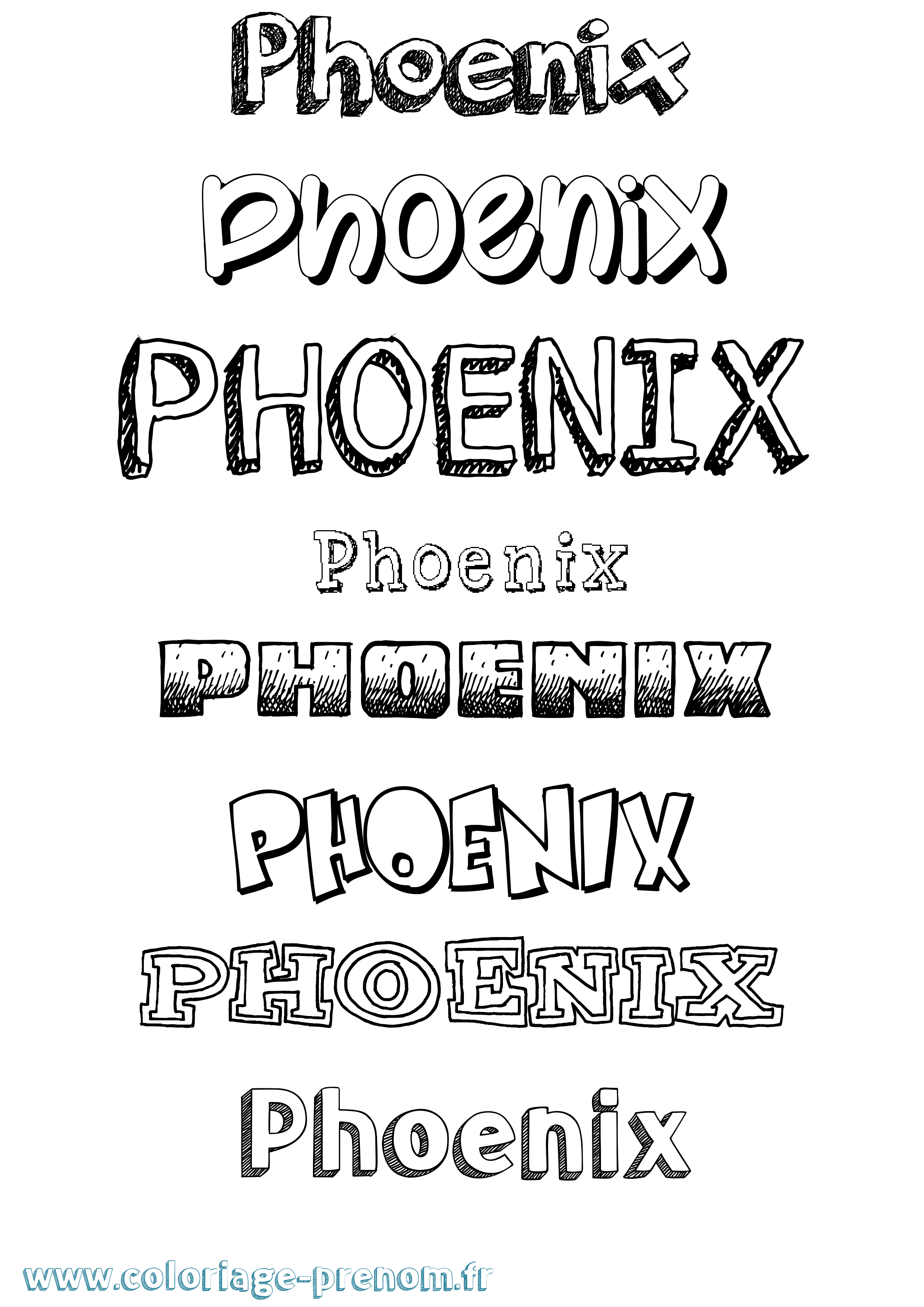 Coloriage prénom Phoenix Dessiné
