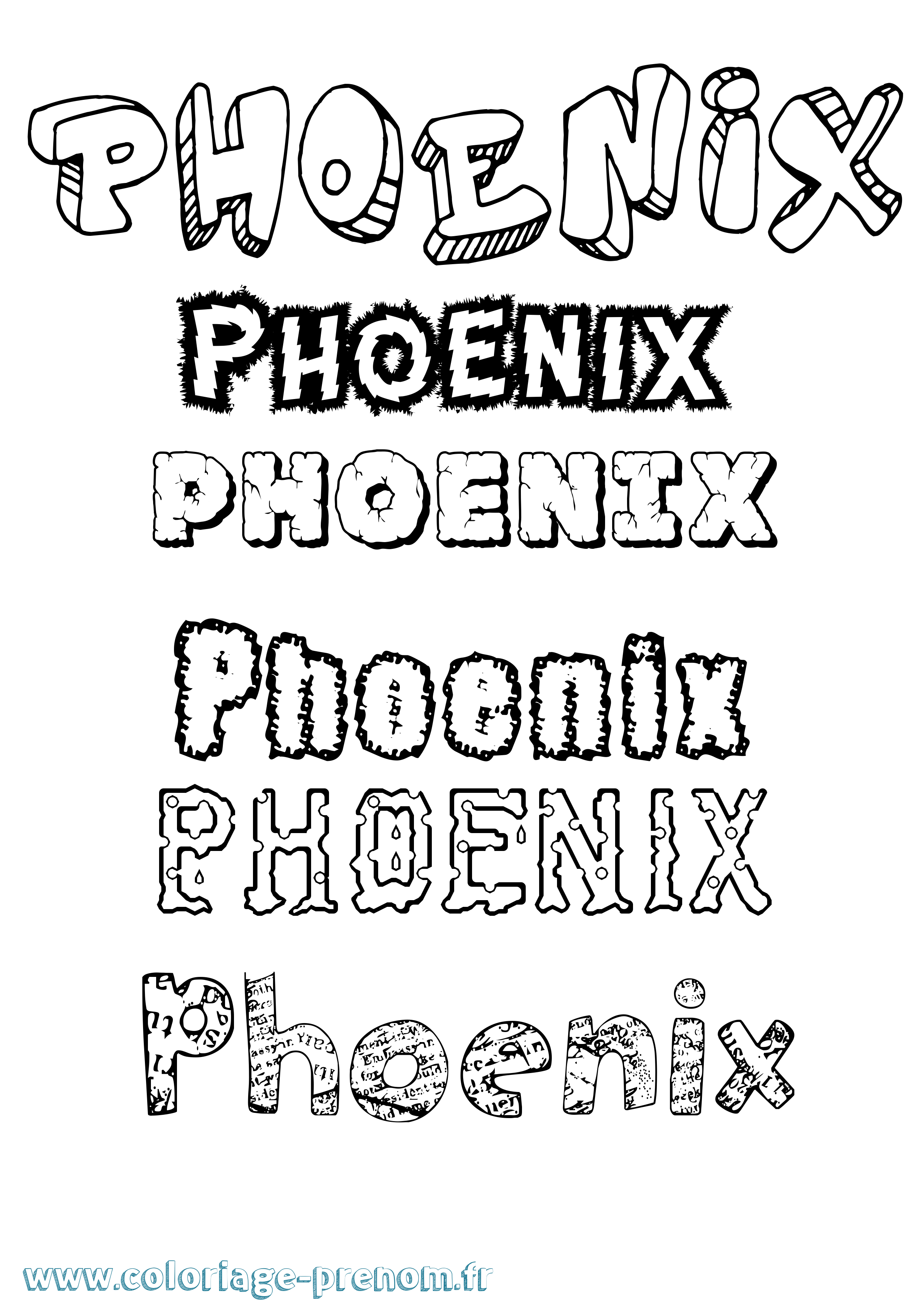 Coloriage prénom Phoenix Destructuré