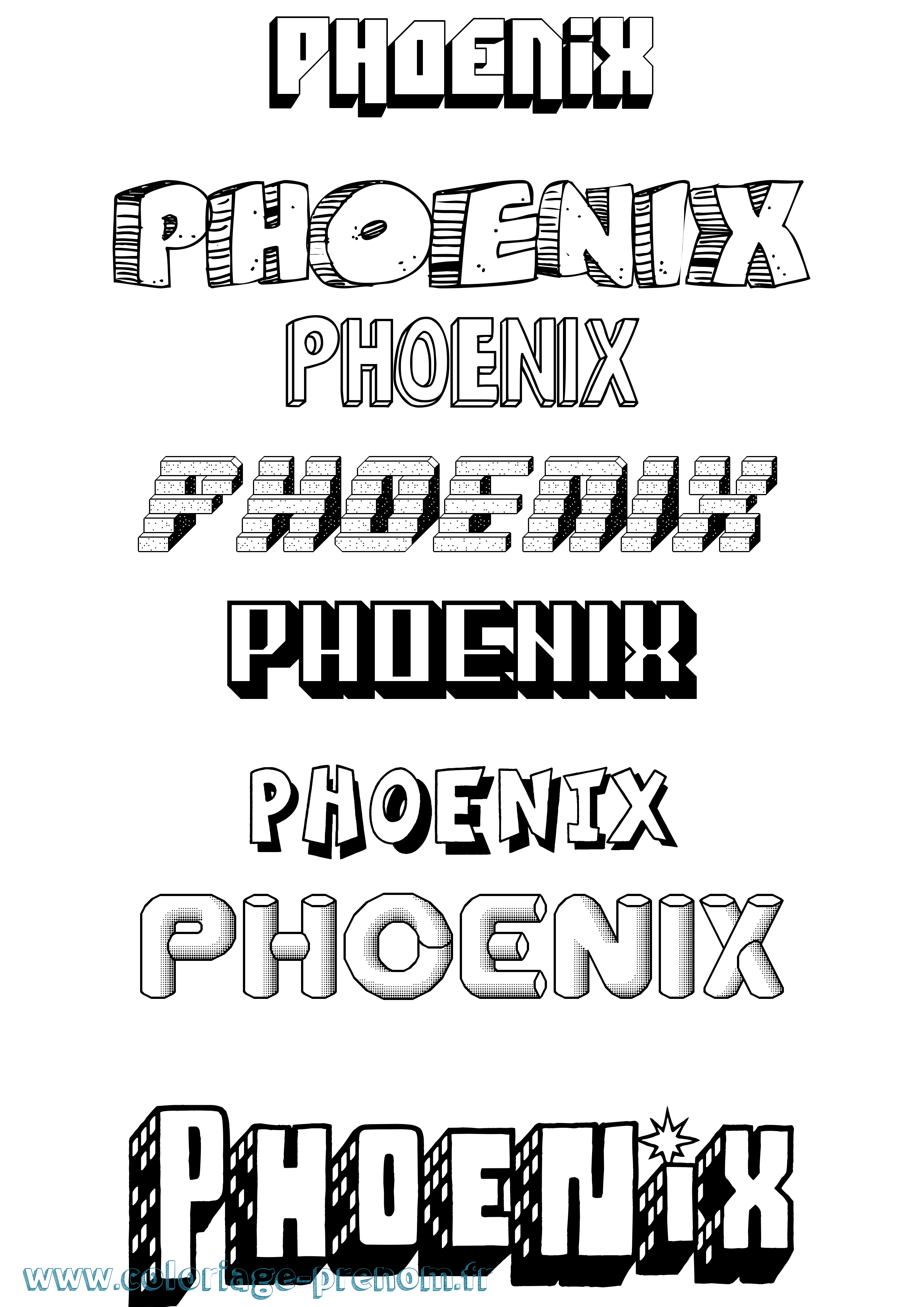 Coloriage prénom Phoenix Effet 3D
