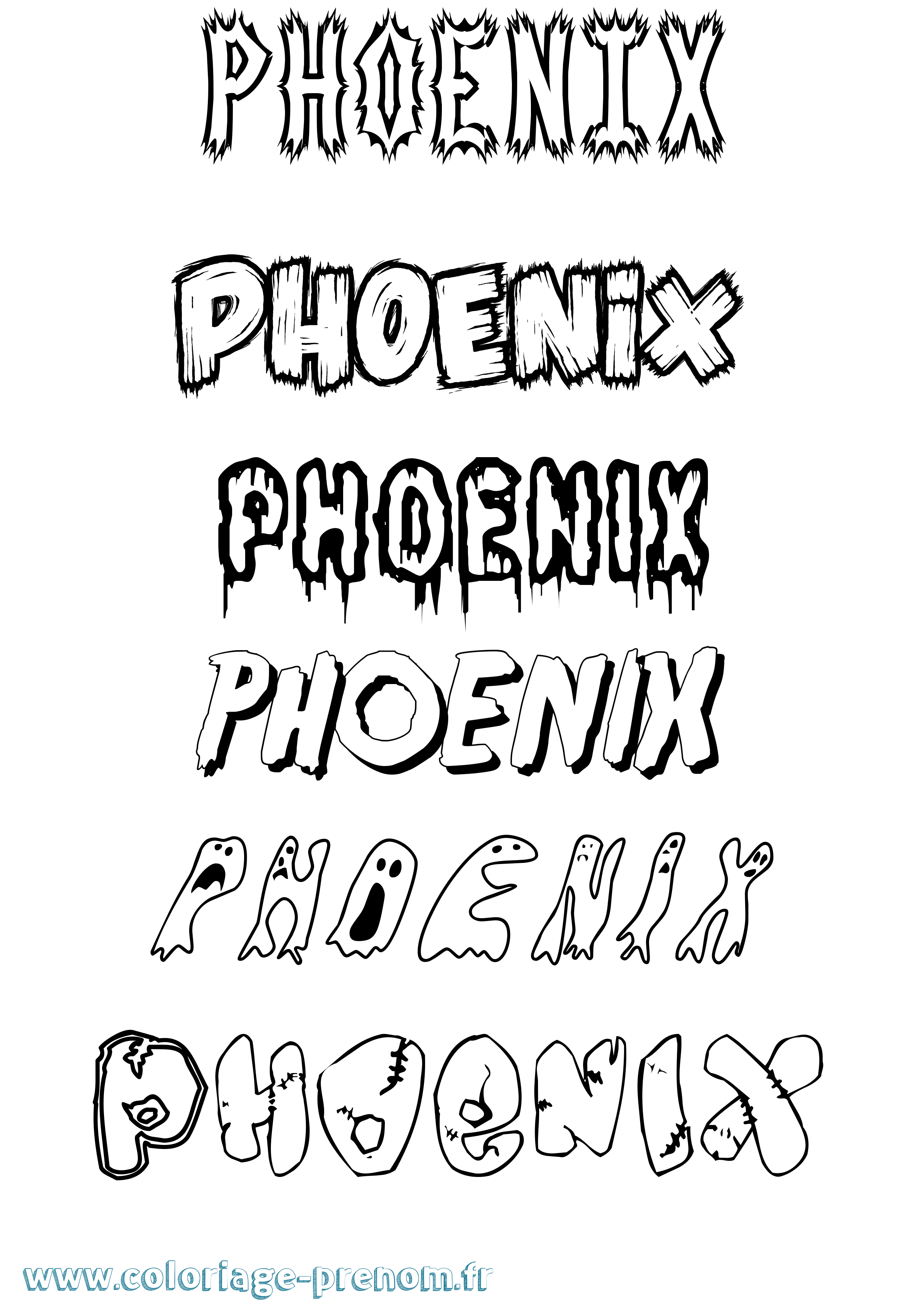 Coloriage prénom Phoenix Frisson