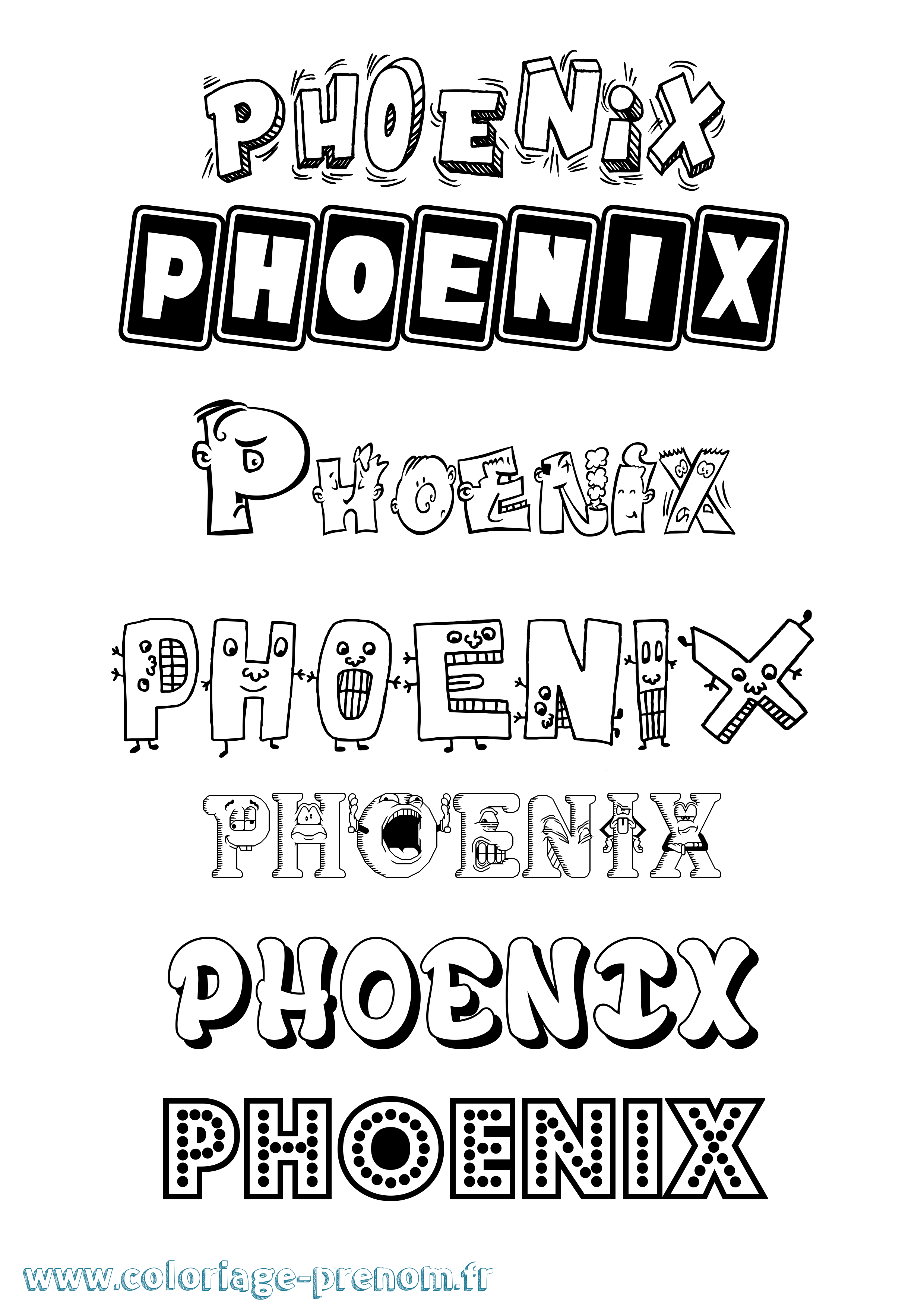 Coloriage prénom Phoenix Fun
