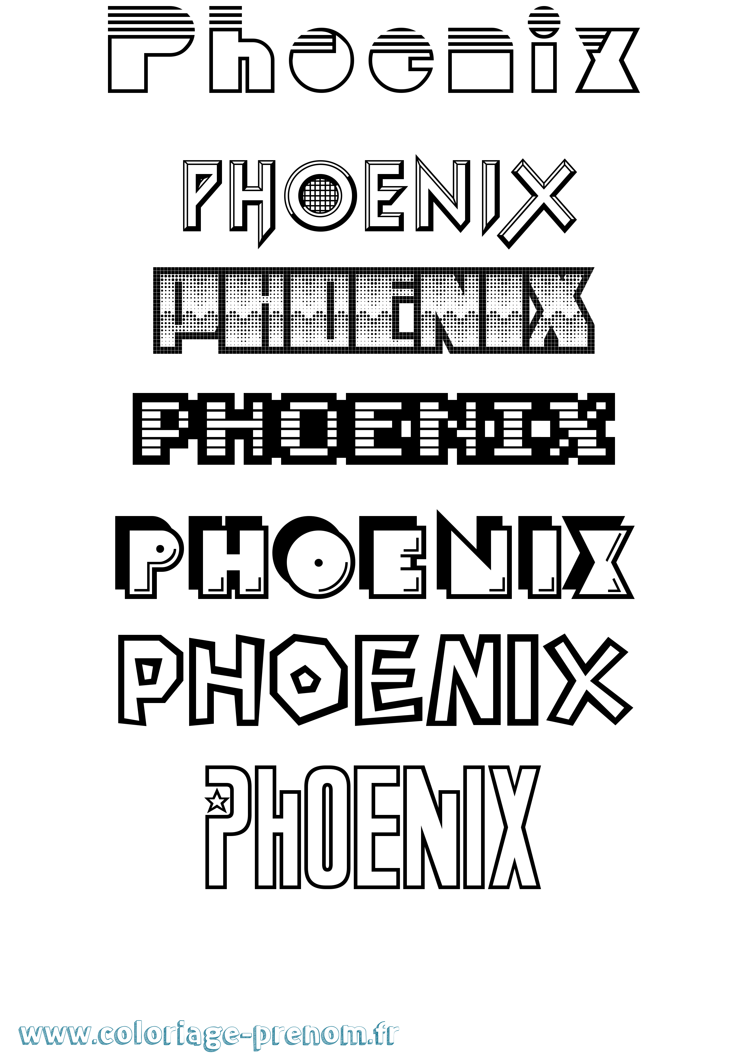 Coloriage prénom Phoenix Jeux Vidéos