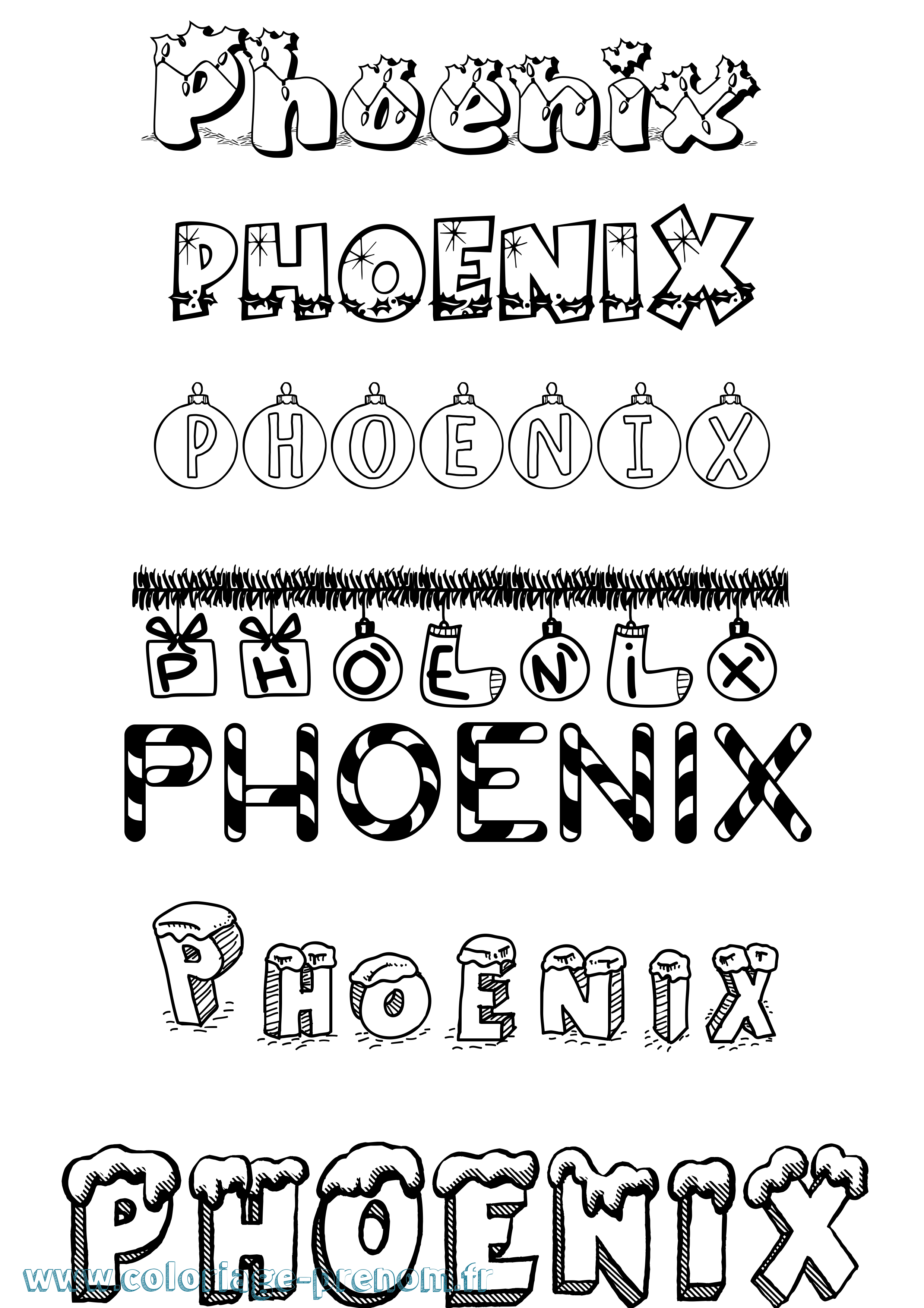 Coloriage prénom Phoenix Noël