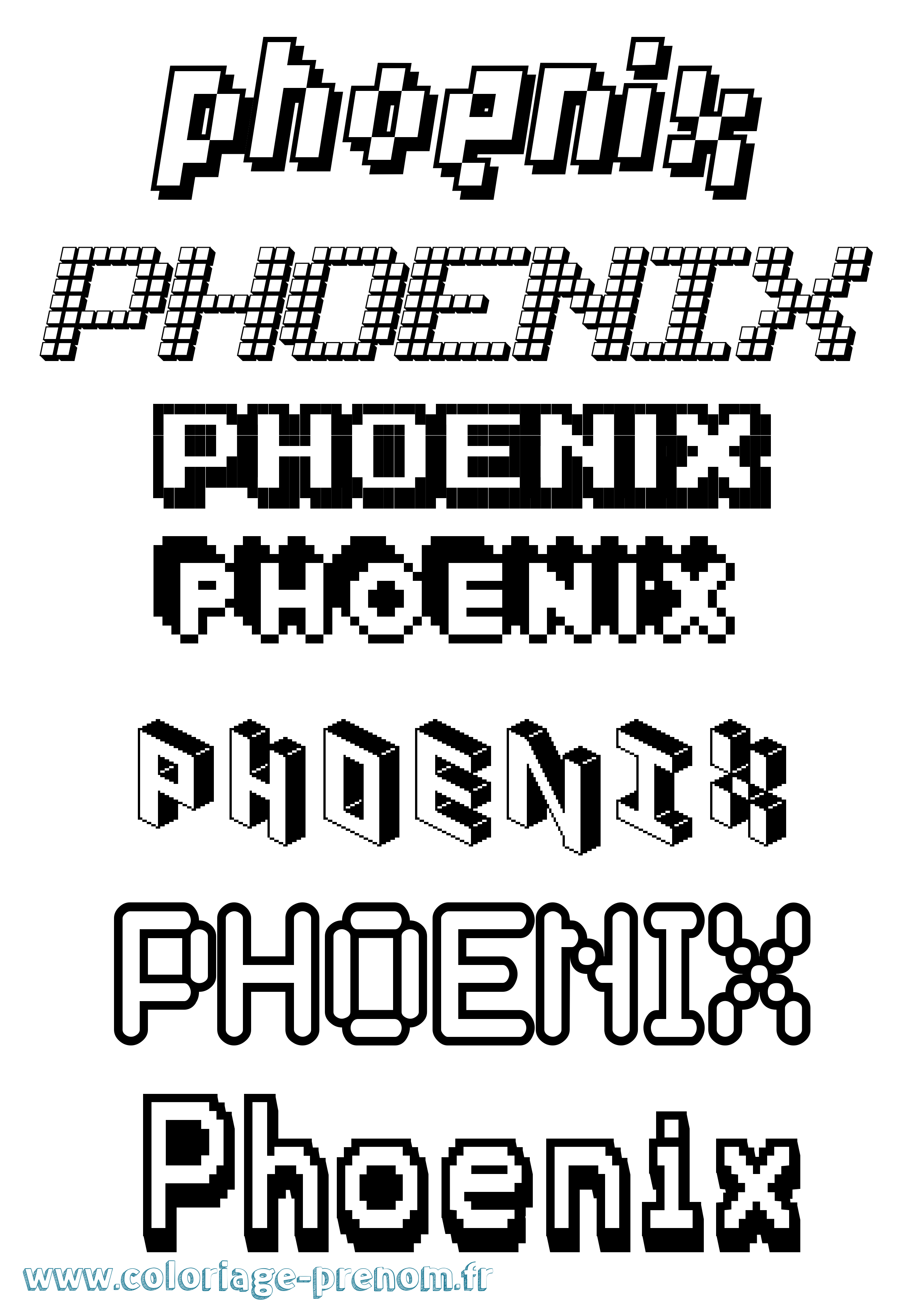 Coloriage prénom Phoenix Pixel