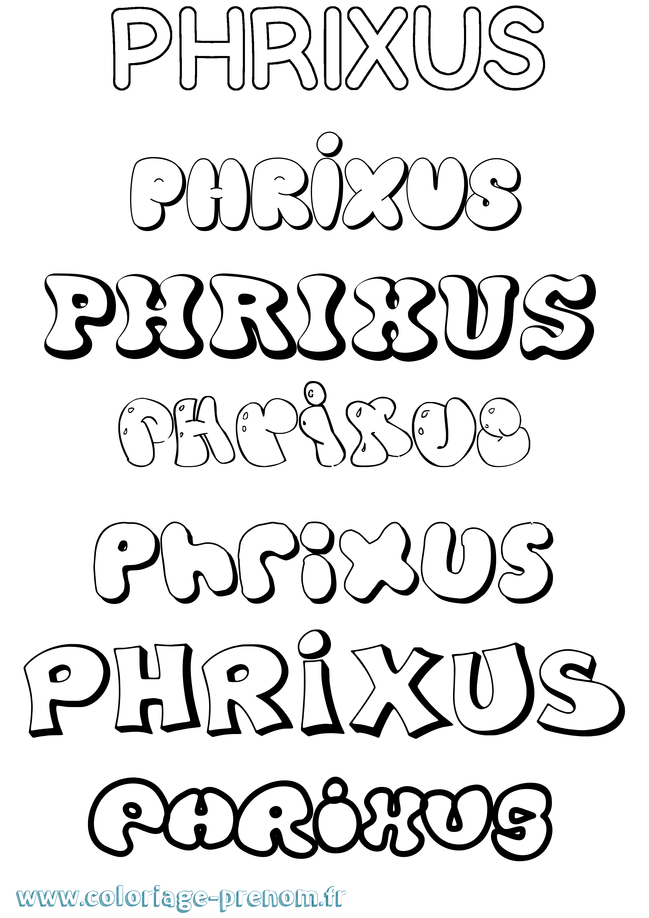 Coloriage prénom Phrixus Bubble