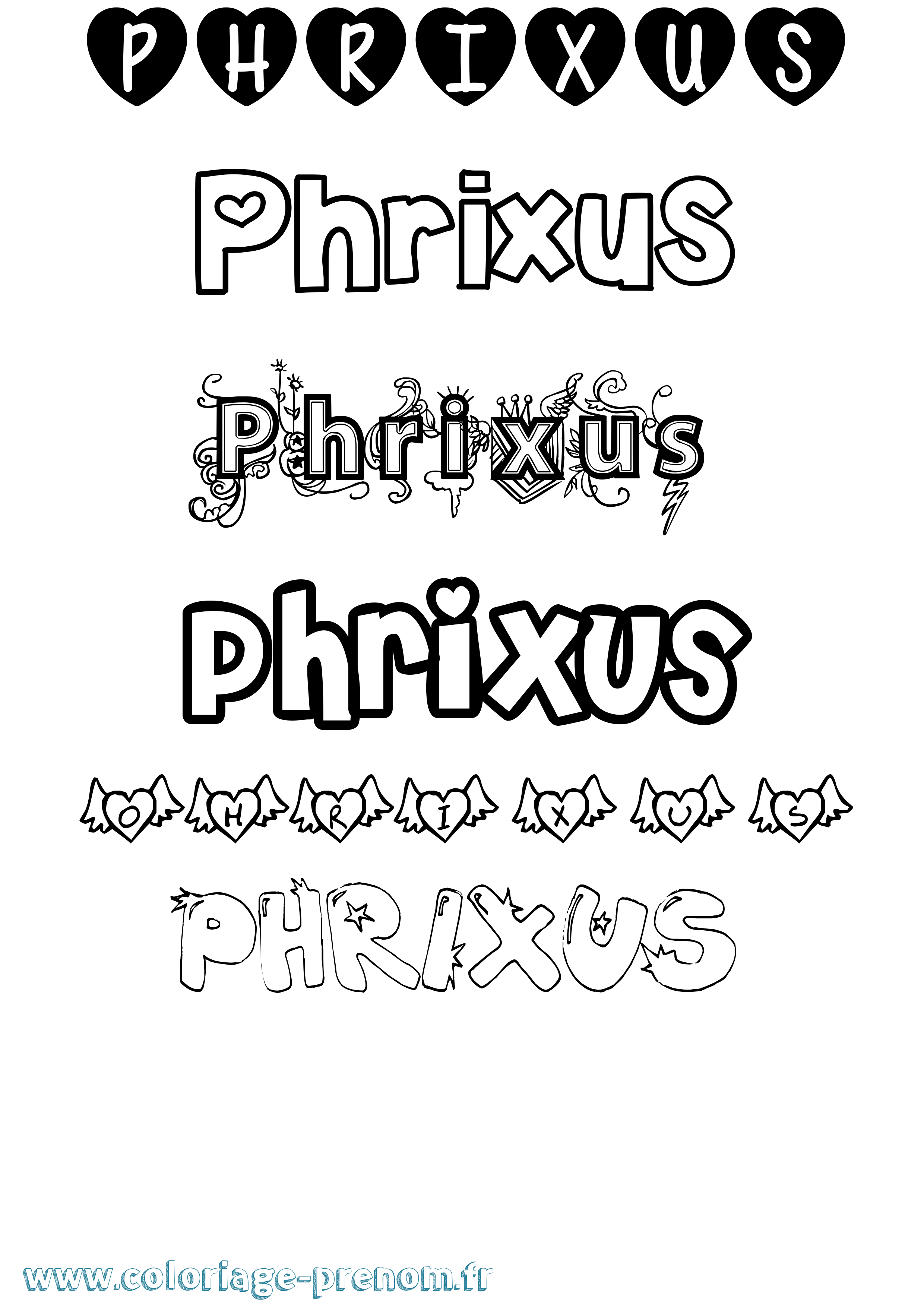 Coloriage prénom Phrixus Girly