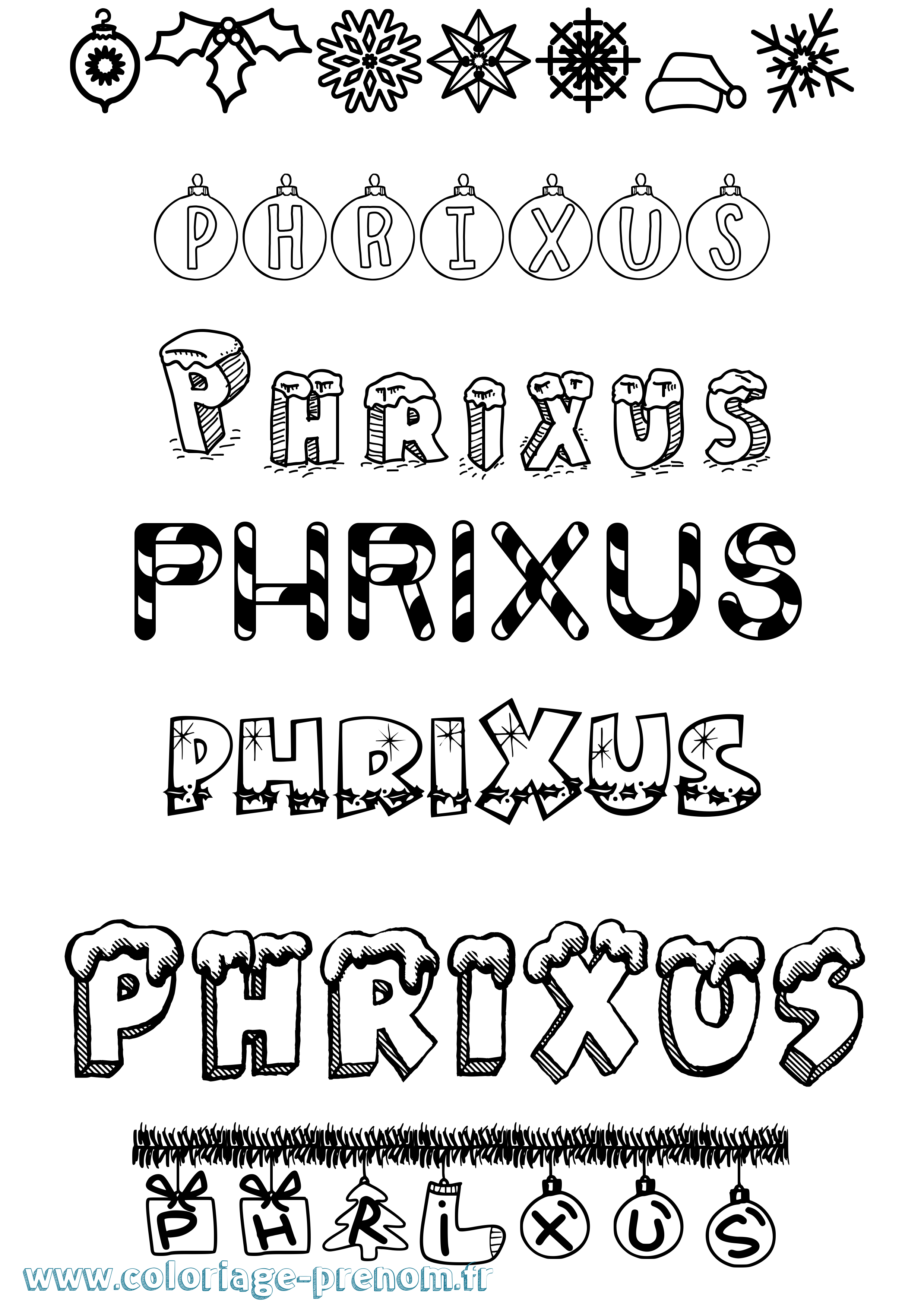 Coloriage prénom Phrixus Noël
