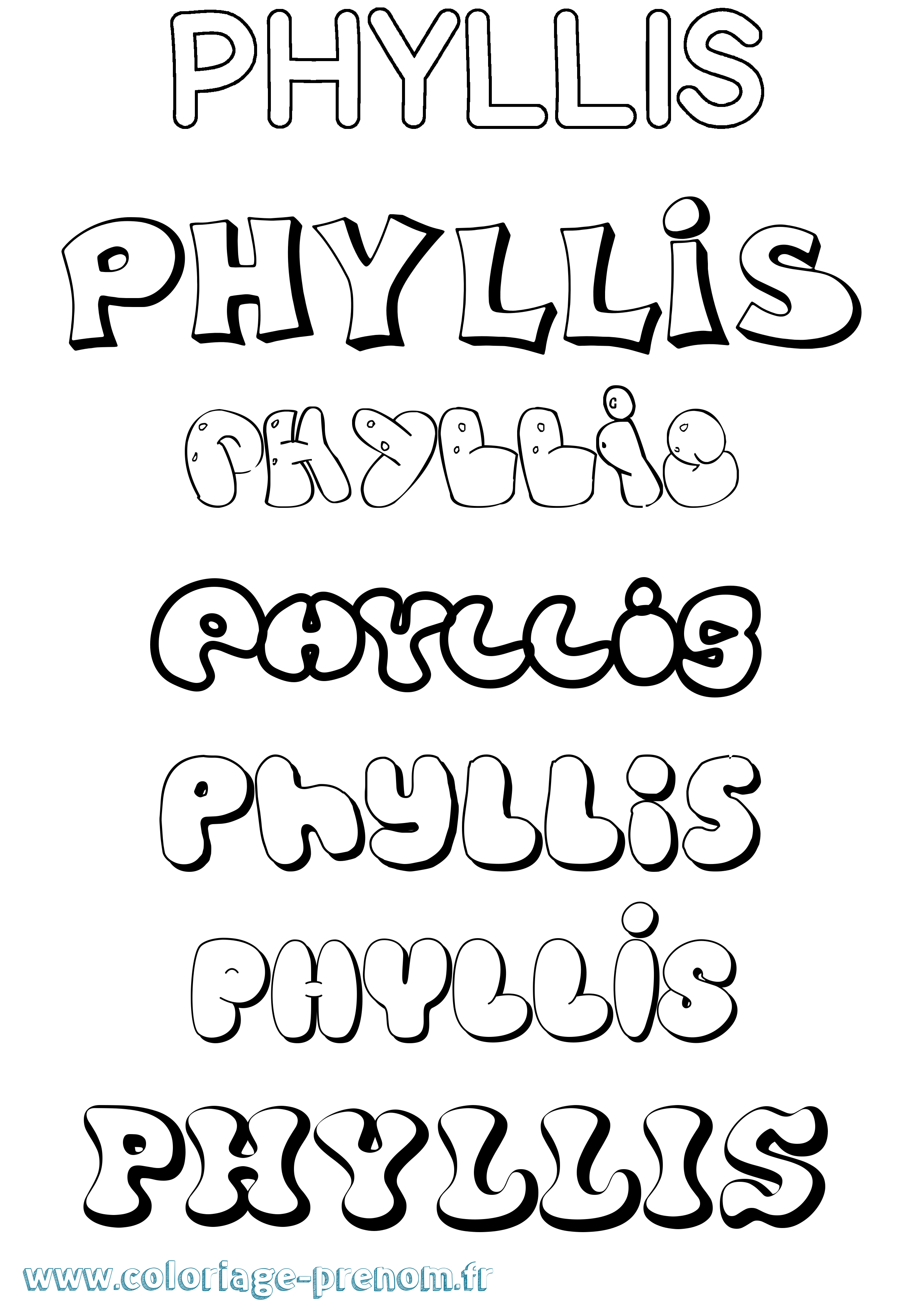 Coloriage prénom Phyllis Bubble