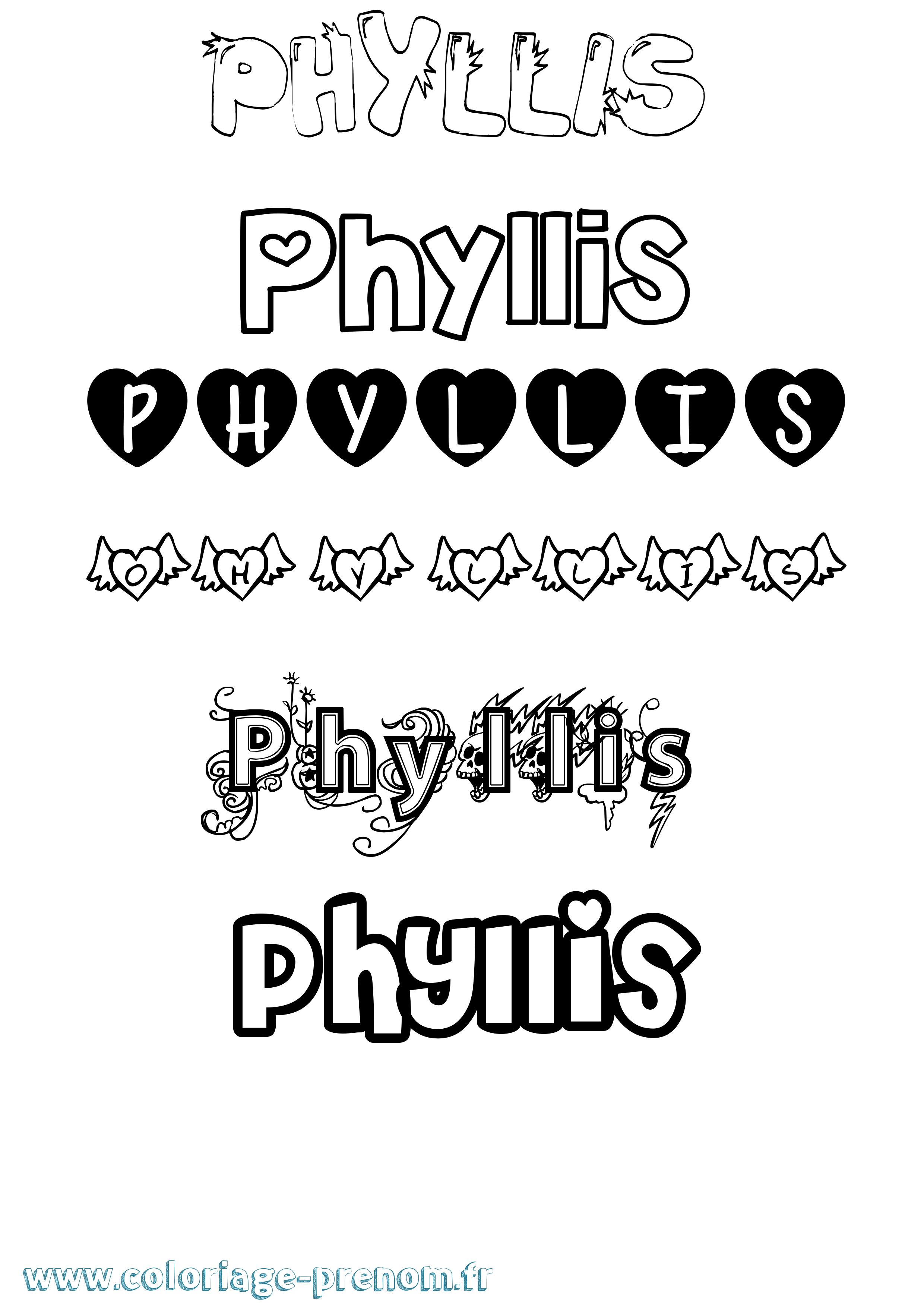 Coloriage prénom Phyllis Girly