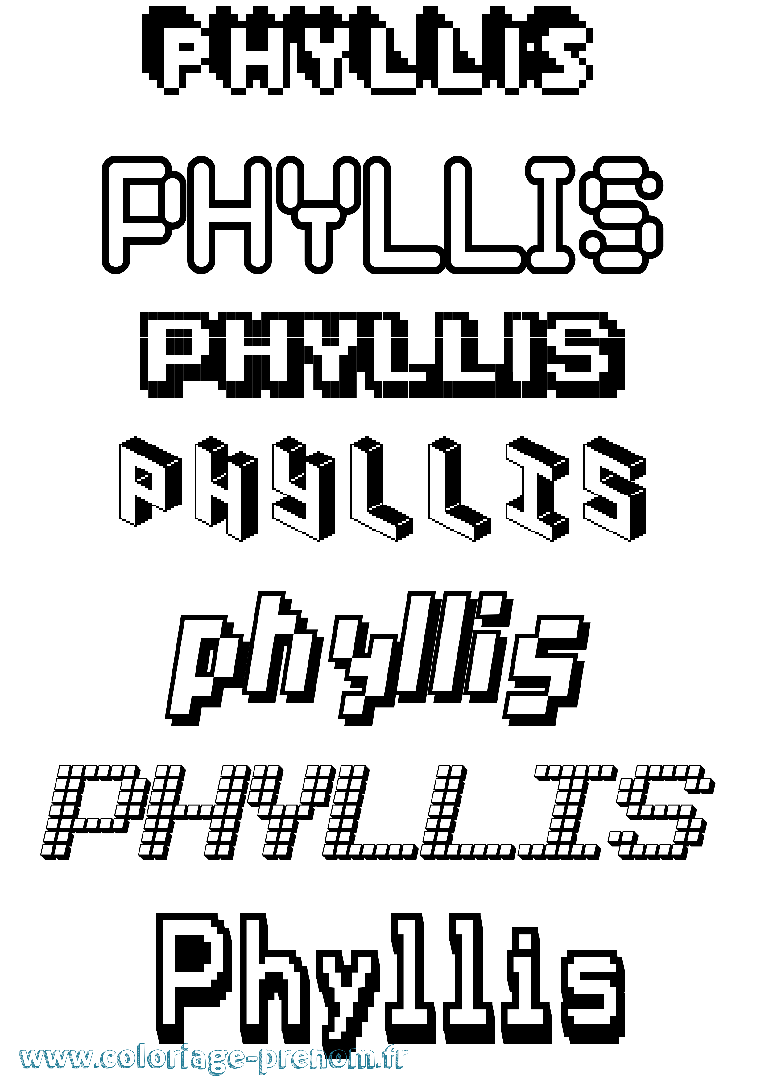 Coloriage prénom Phyllis Pixel