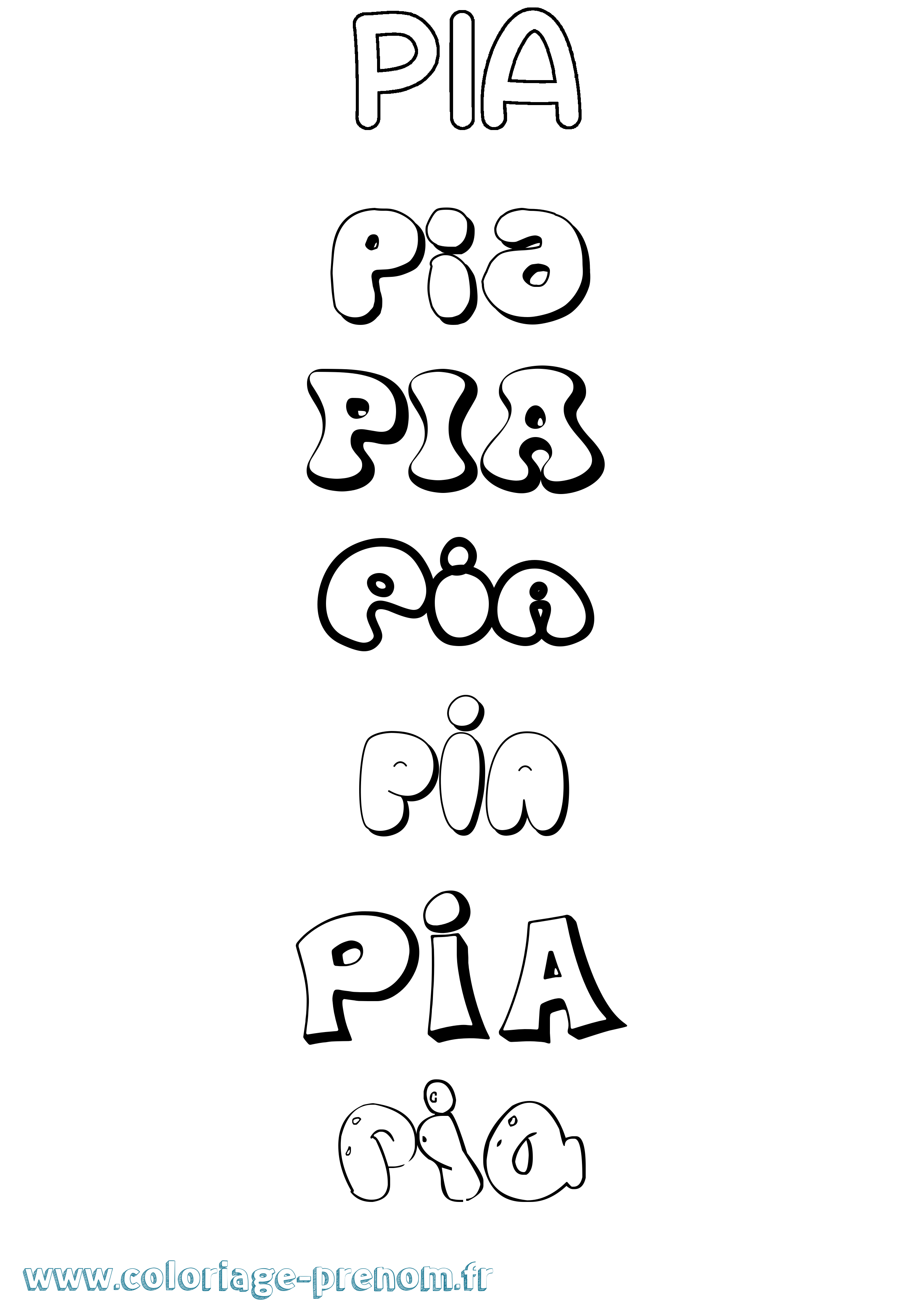 Coloriage prénom Pia Bubble