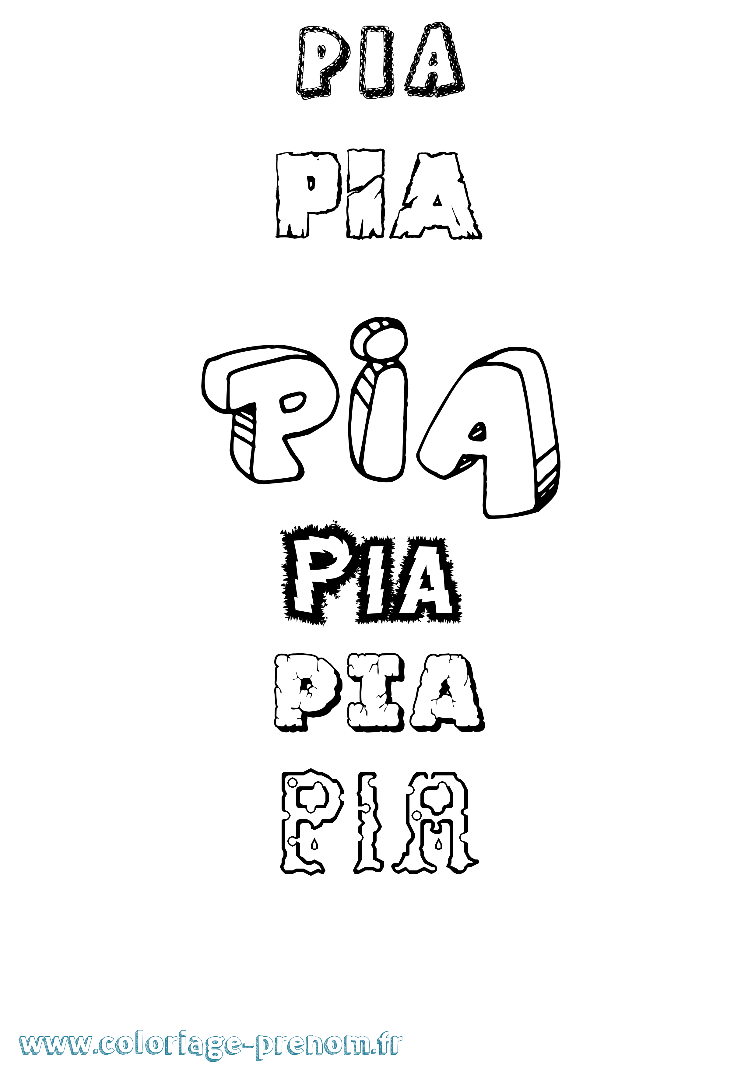 Coloriage prénom Pia Destructuré