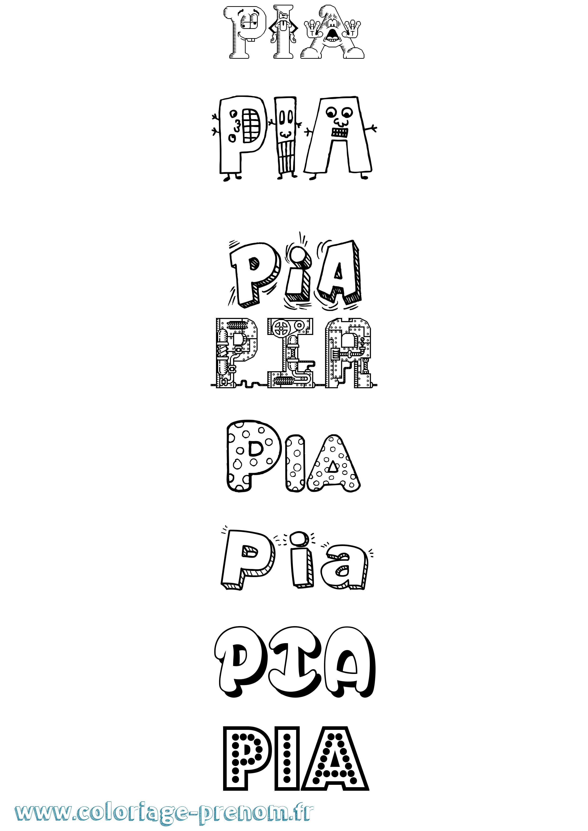 Coloriage prénom Pia Fun