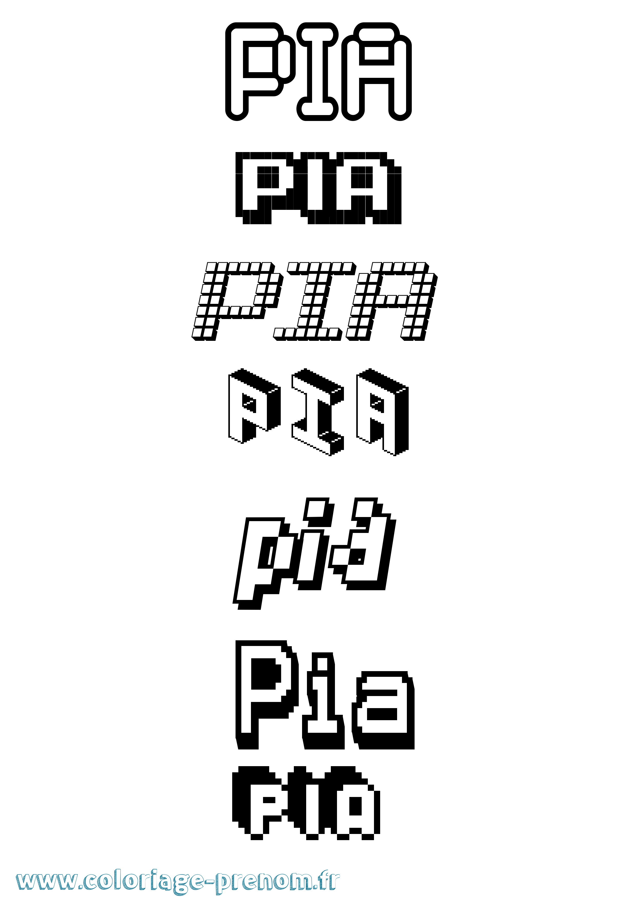 Coloriage prénom Pia Pixel