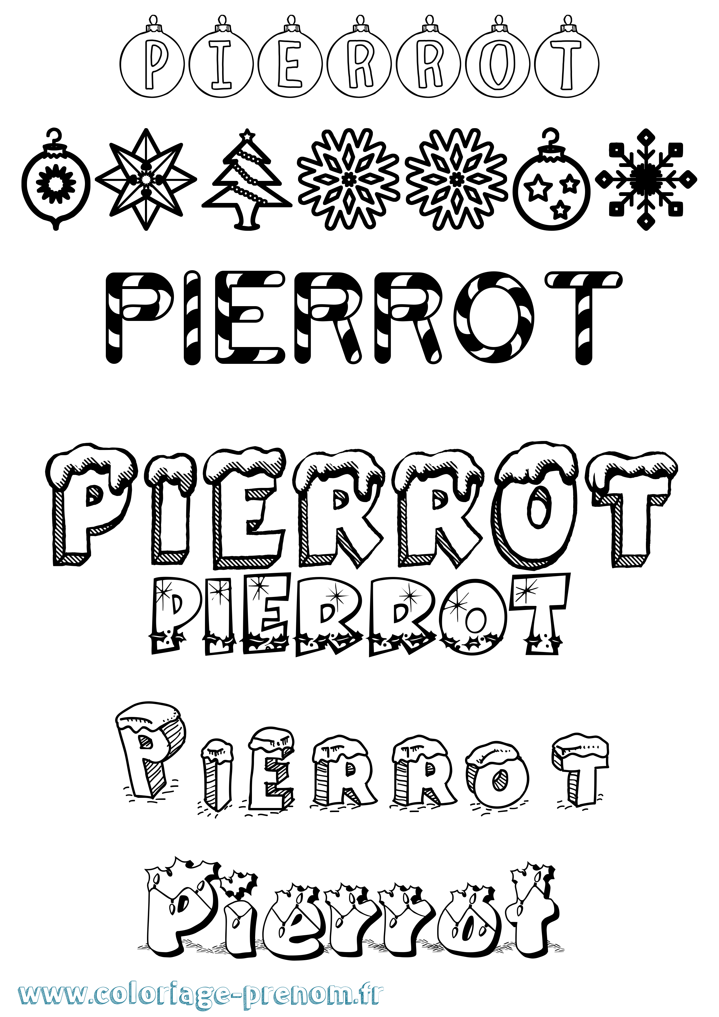 Coloriage prénom Pierrot Noël