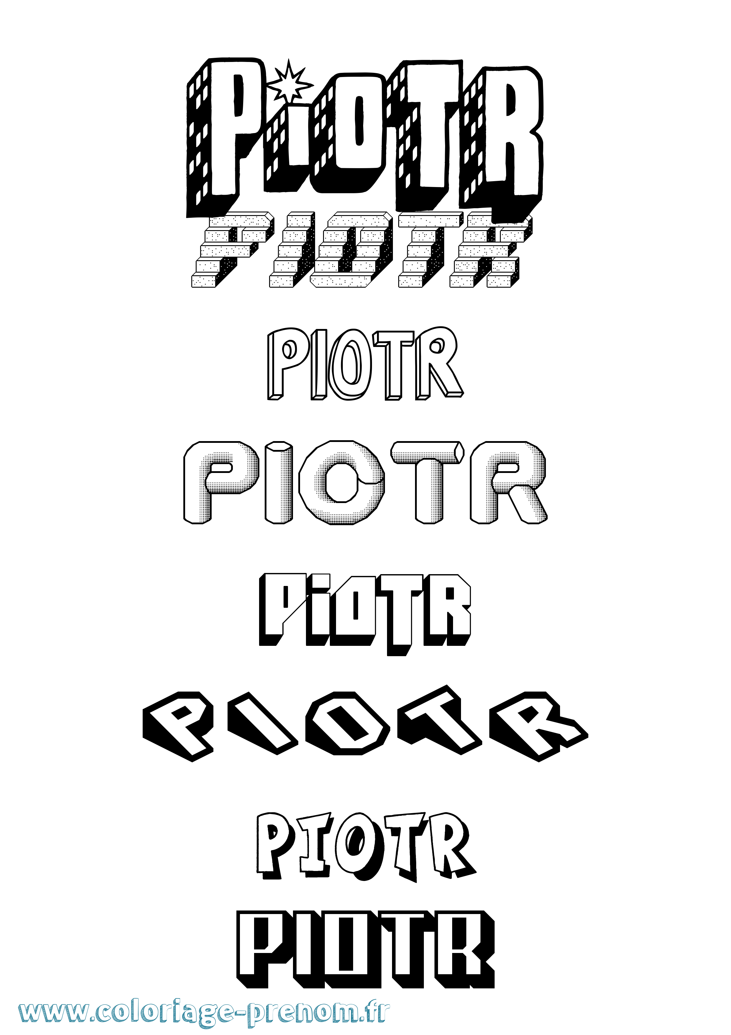 Coloriage Piotr Effet 3D Coloriage prénom Piotr Effet 3D
