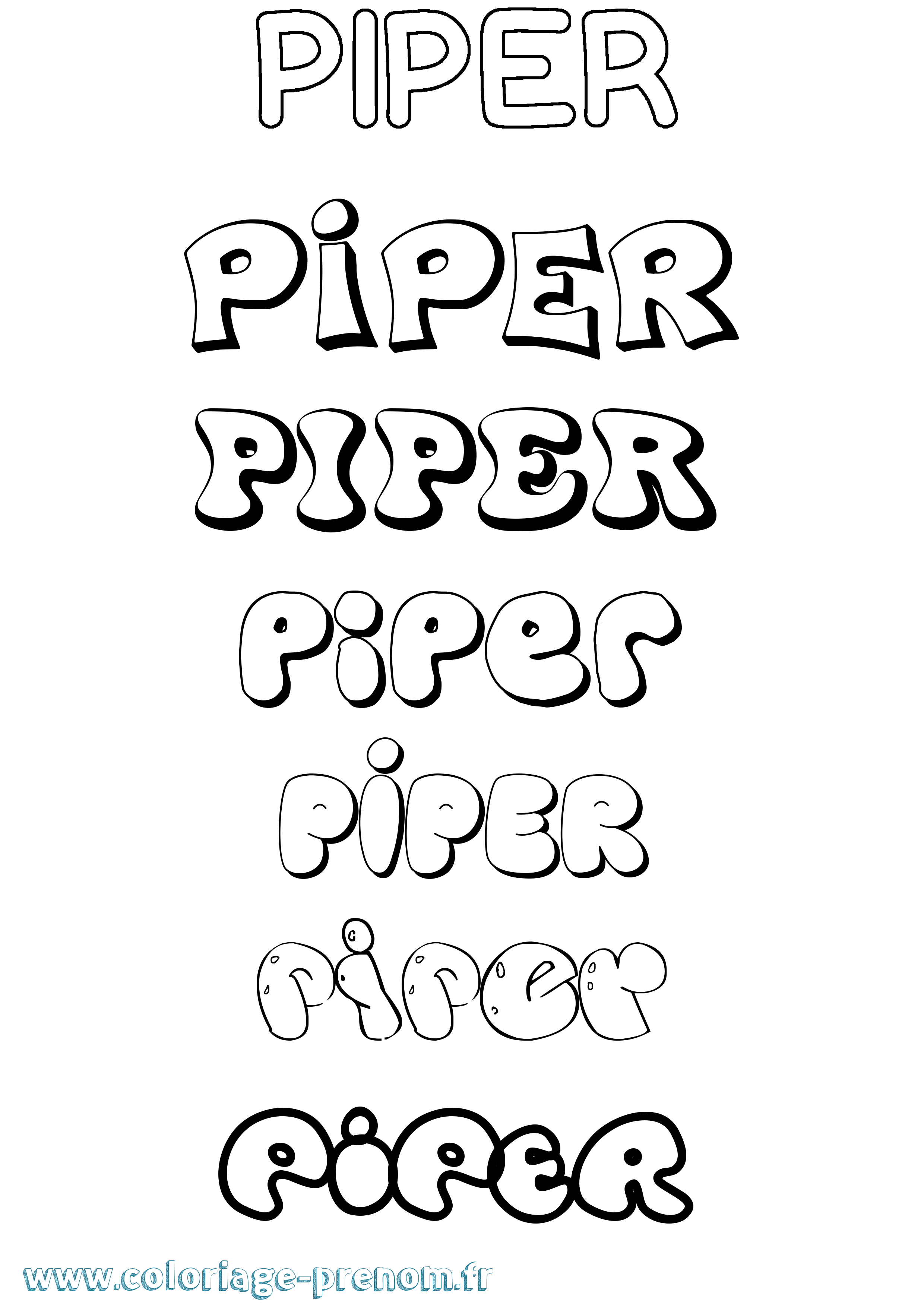 Coloriage prénom Piper Bubble