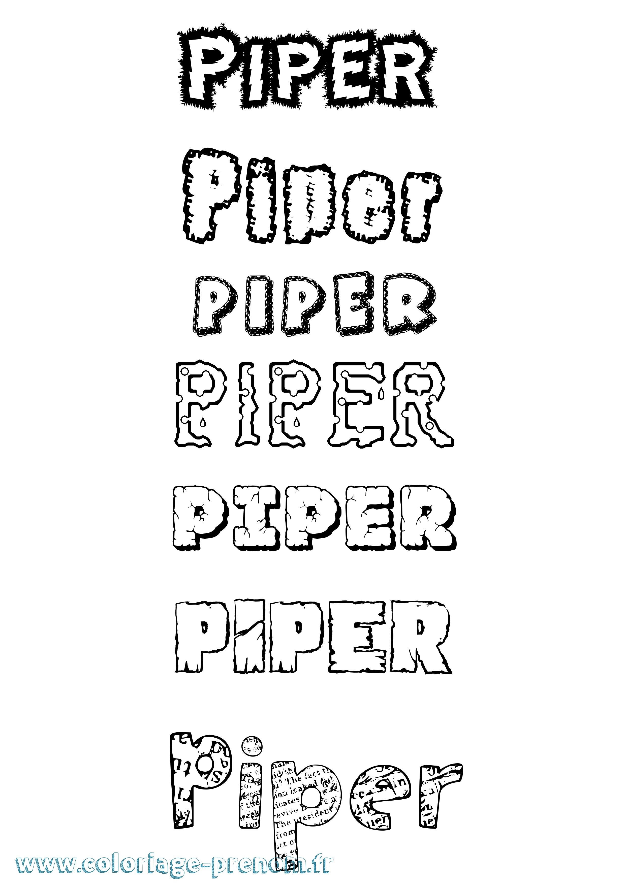 Coloriage prénom Piper Destructuré