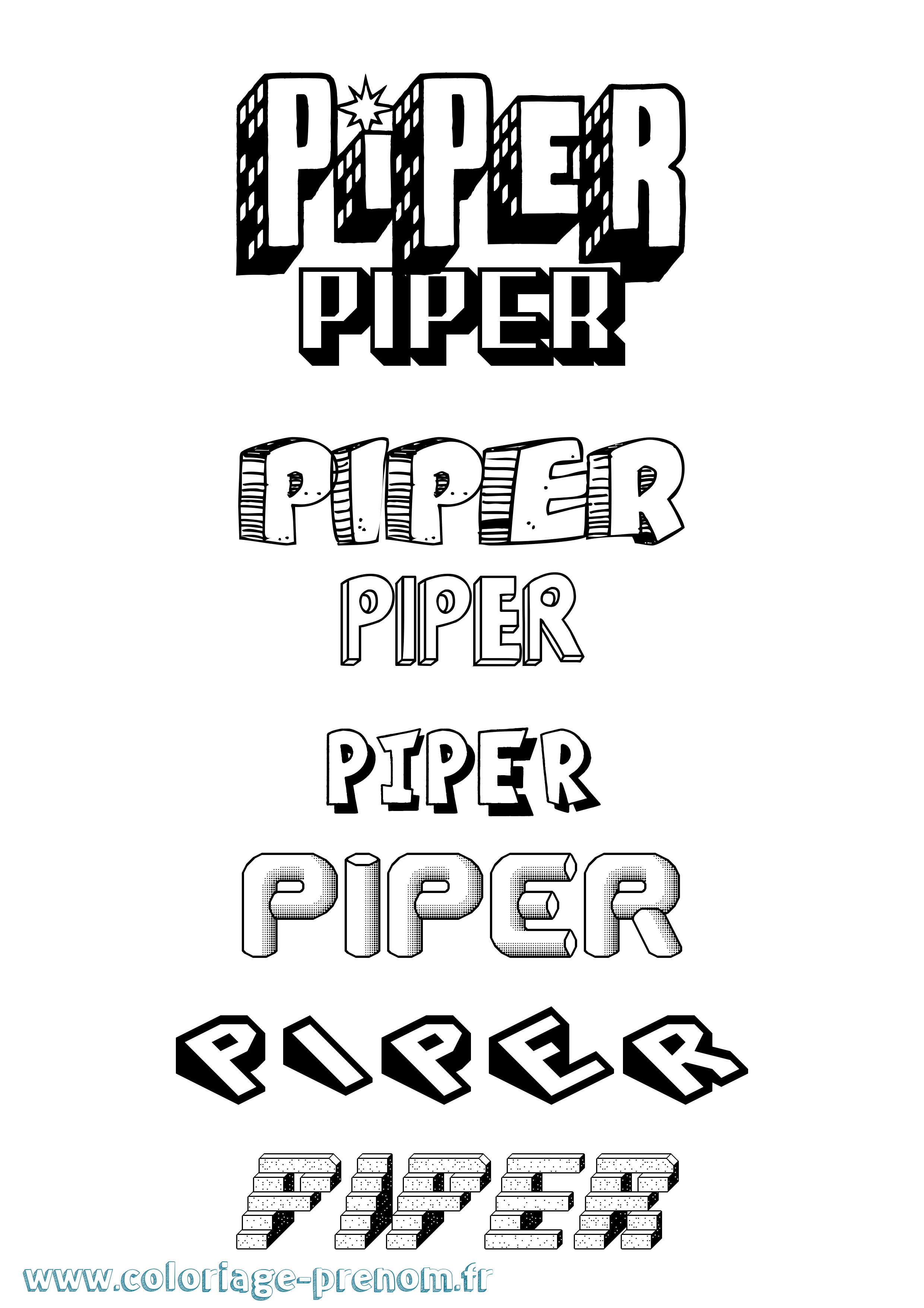 Coloriage prénom Piper Effet 3D