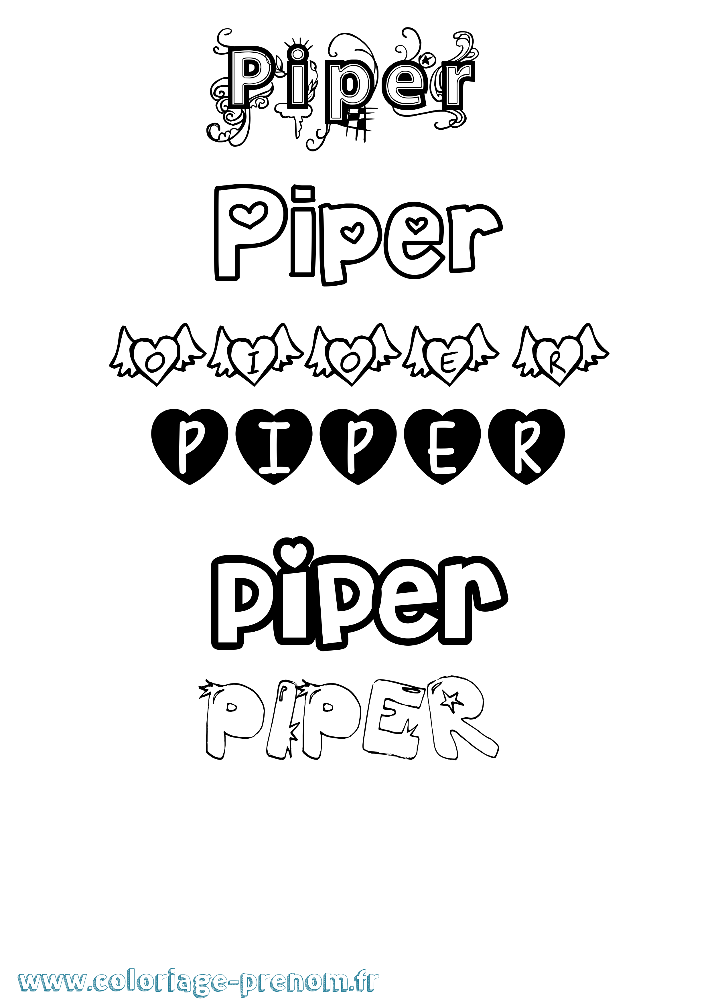 Coloriage prénom Piper Girly
