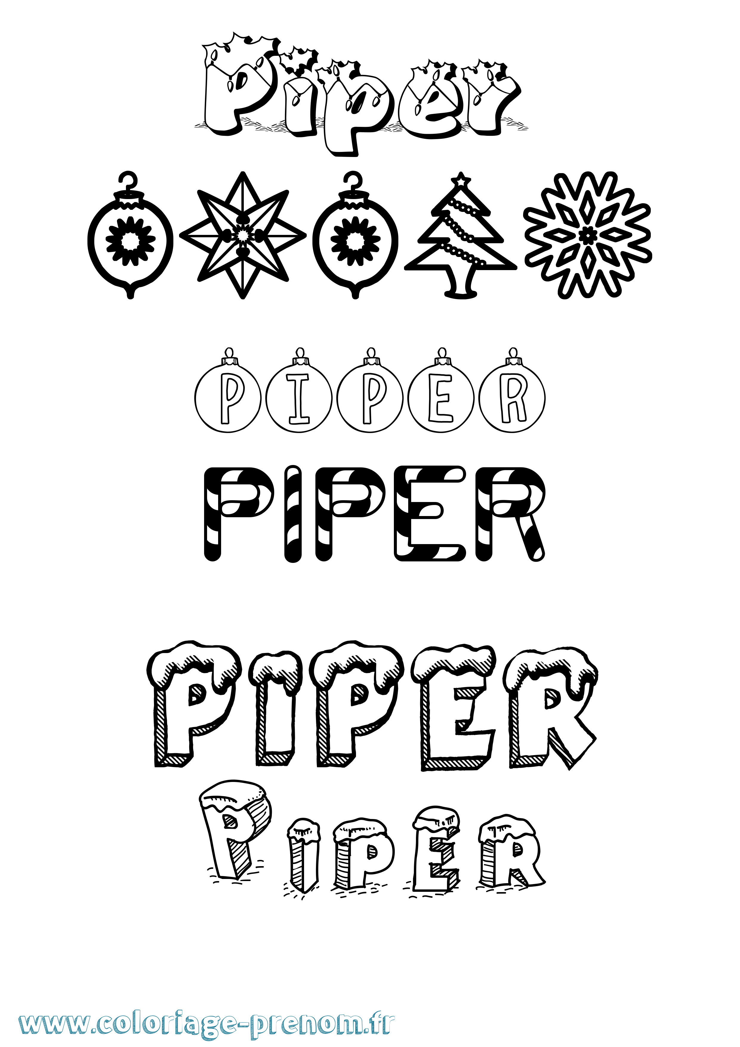 Coloriage prénom Piper Noël