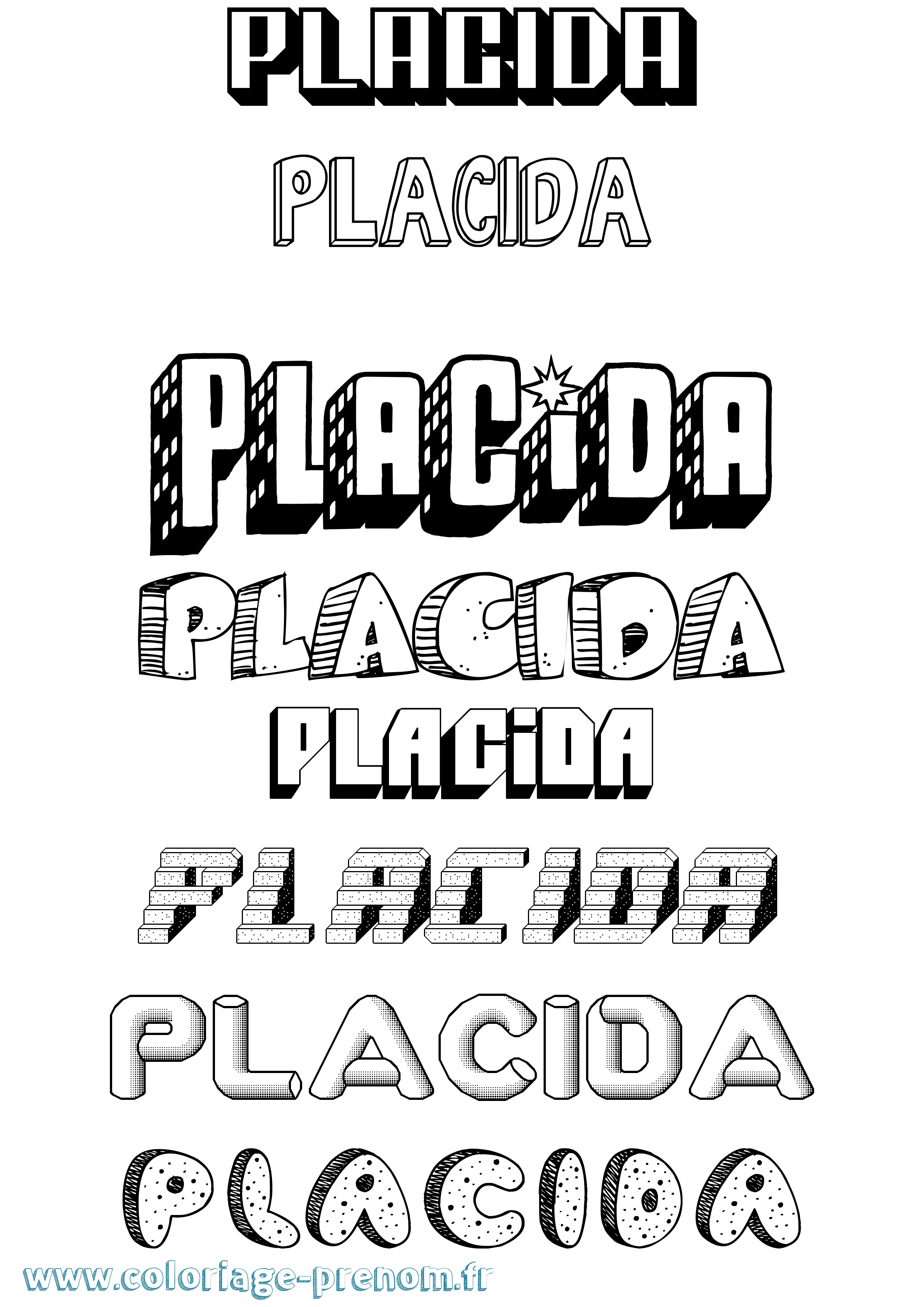 Coloriage Placida Effet 3D Coloriage prénom Placida Effet 3D