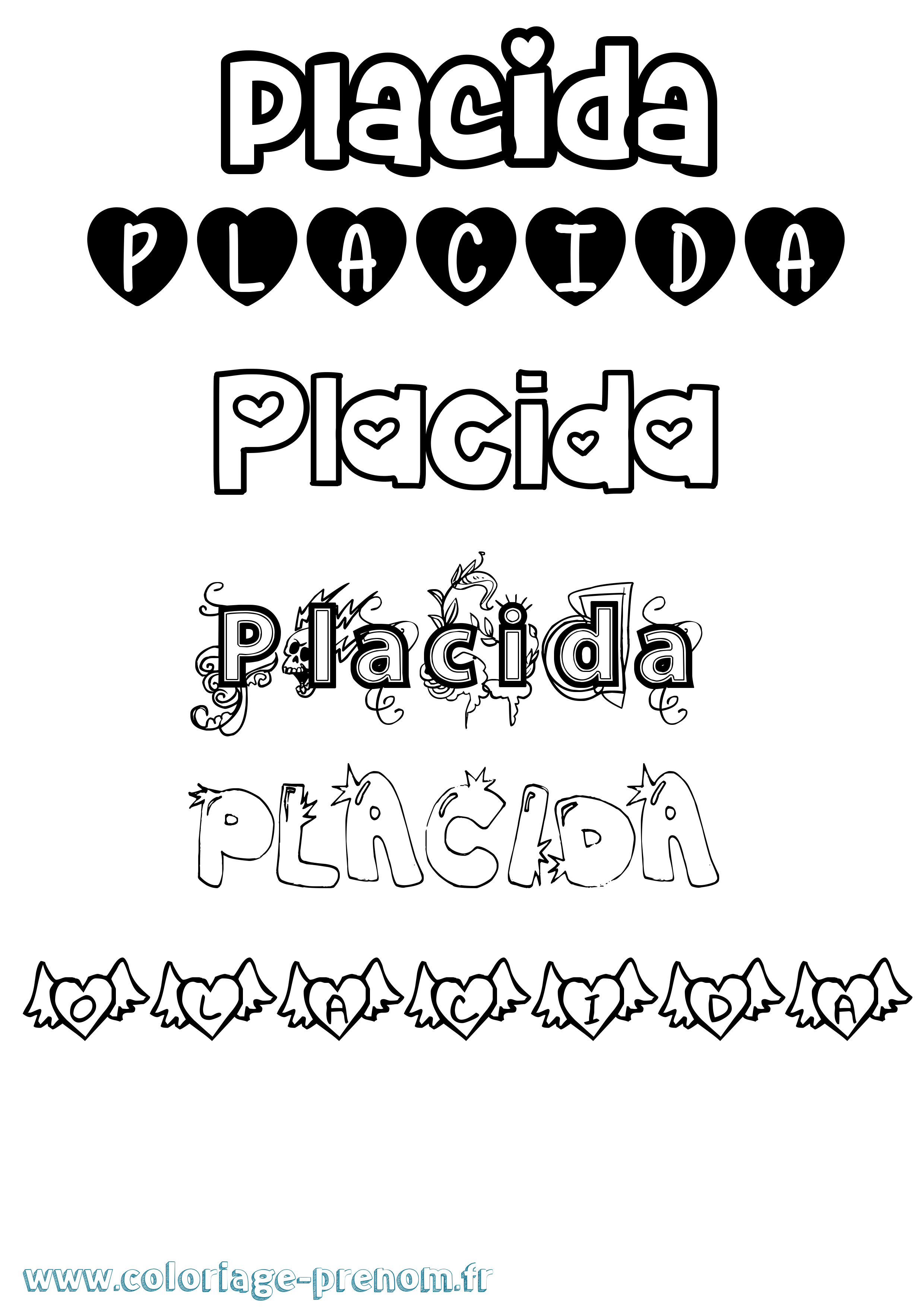 Coloriage prénom Placida Girly