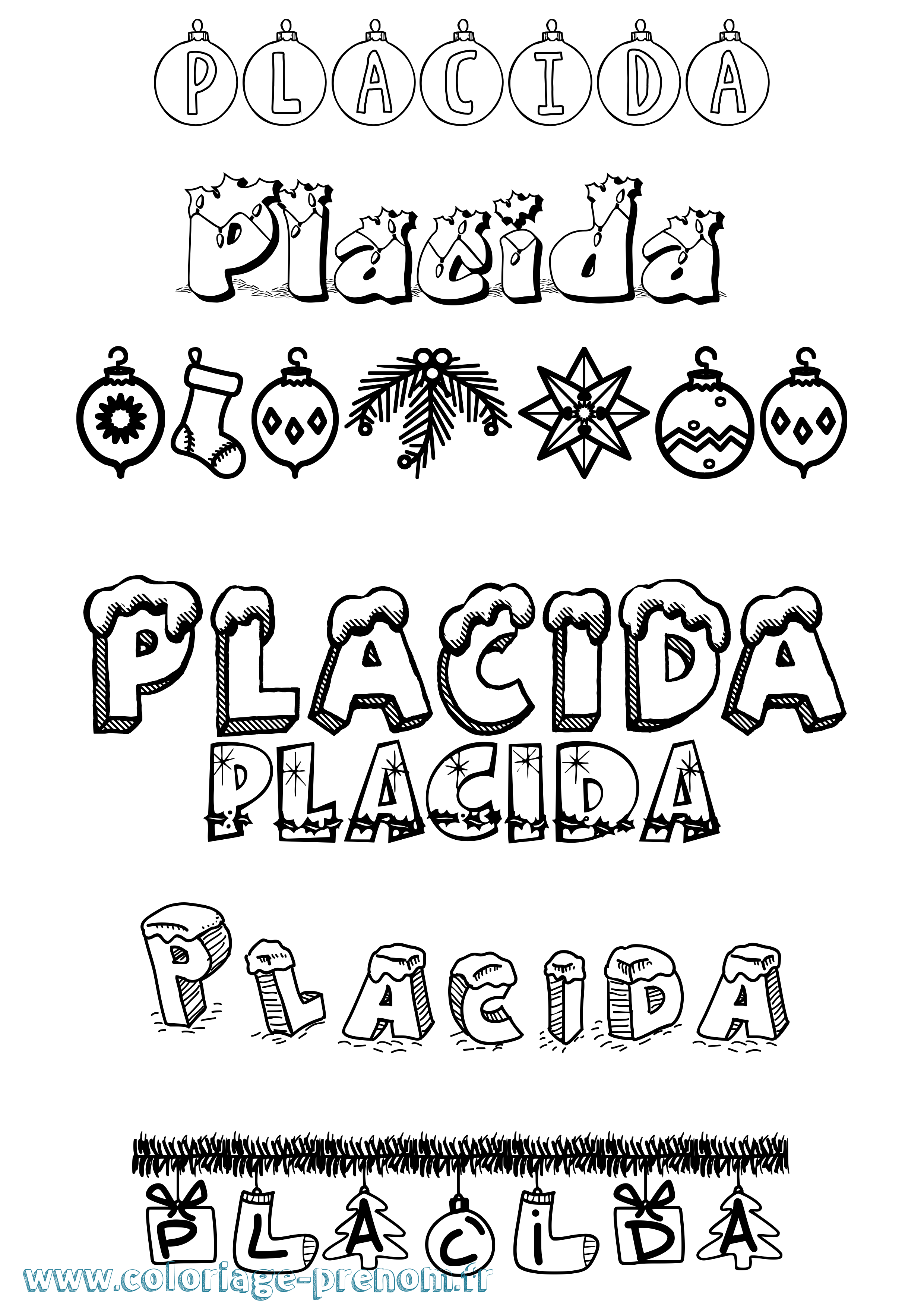 Coloriage Placida Noël Coloriage prénom Placida Noël