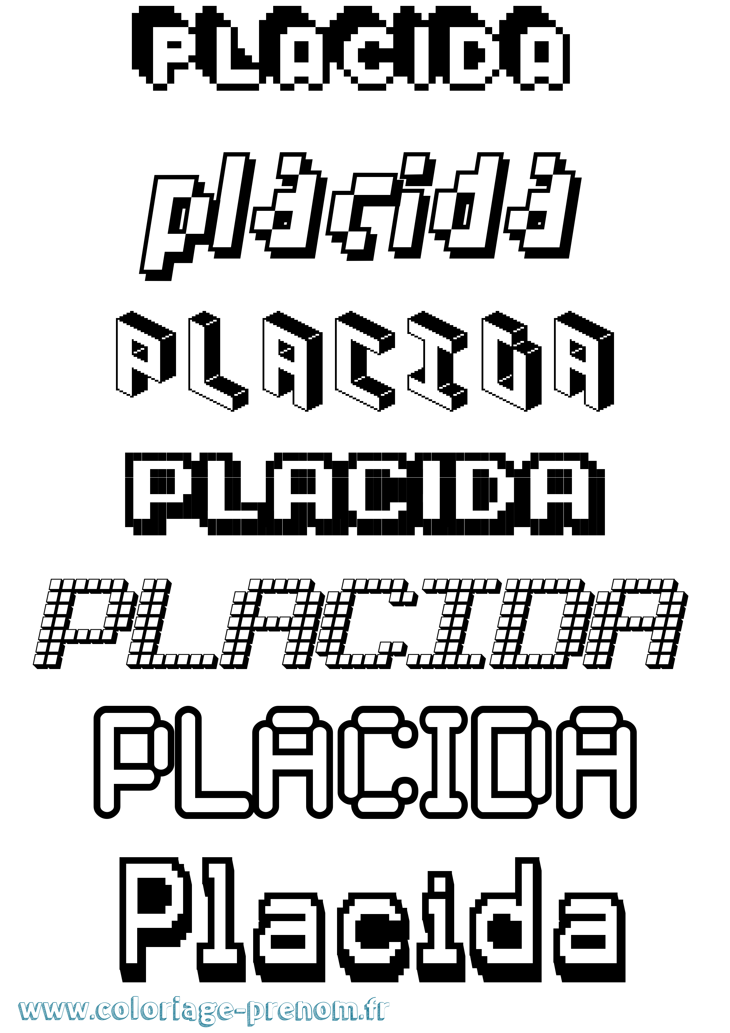 Coloriage Placida Pixel Coloriage prénom Placida Pixel