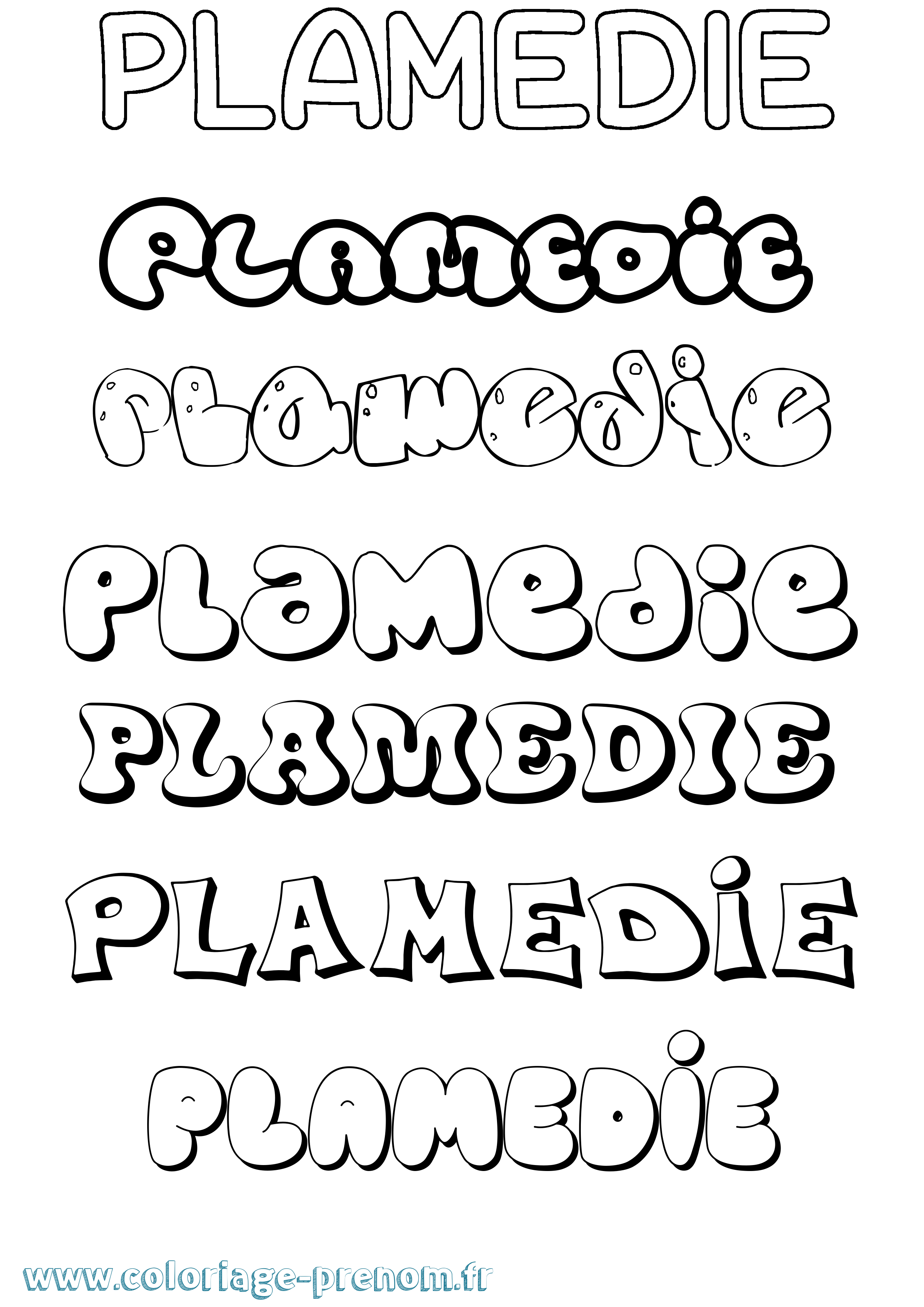 Coloriage prénom Plamedie Bubble