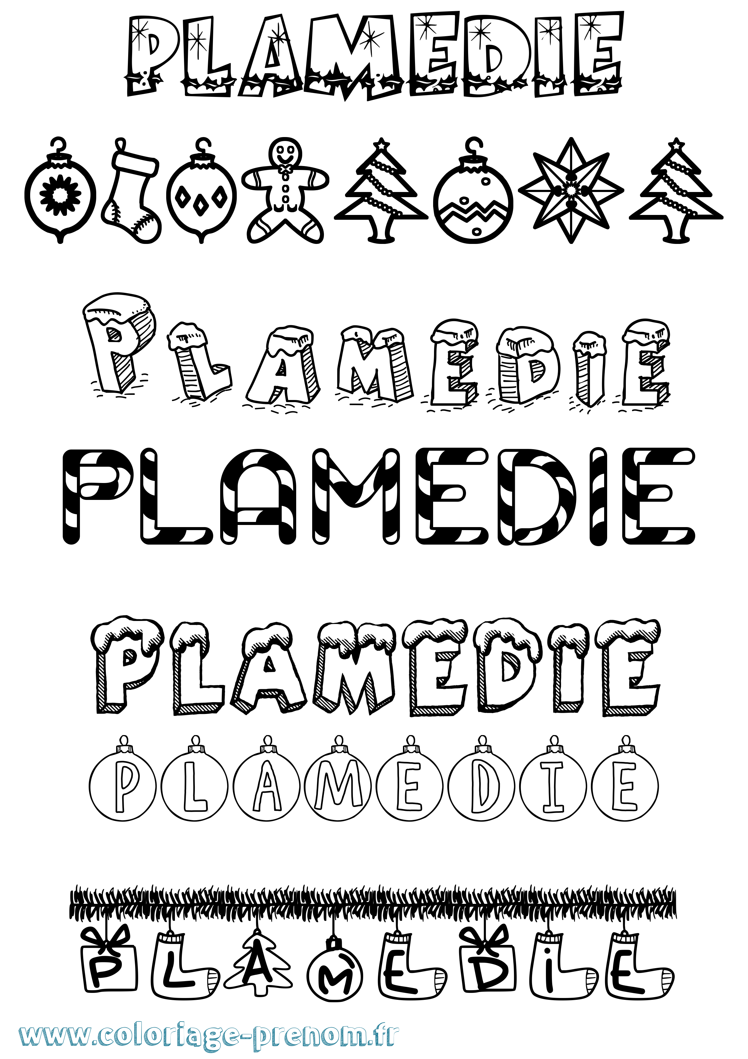 Coloriage prénom Plamedie Noël