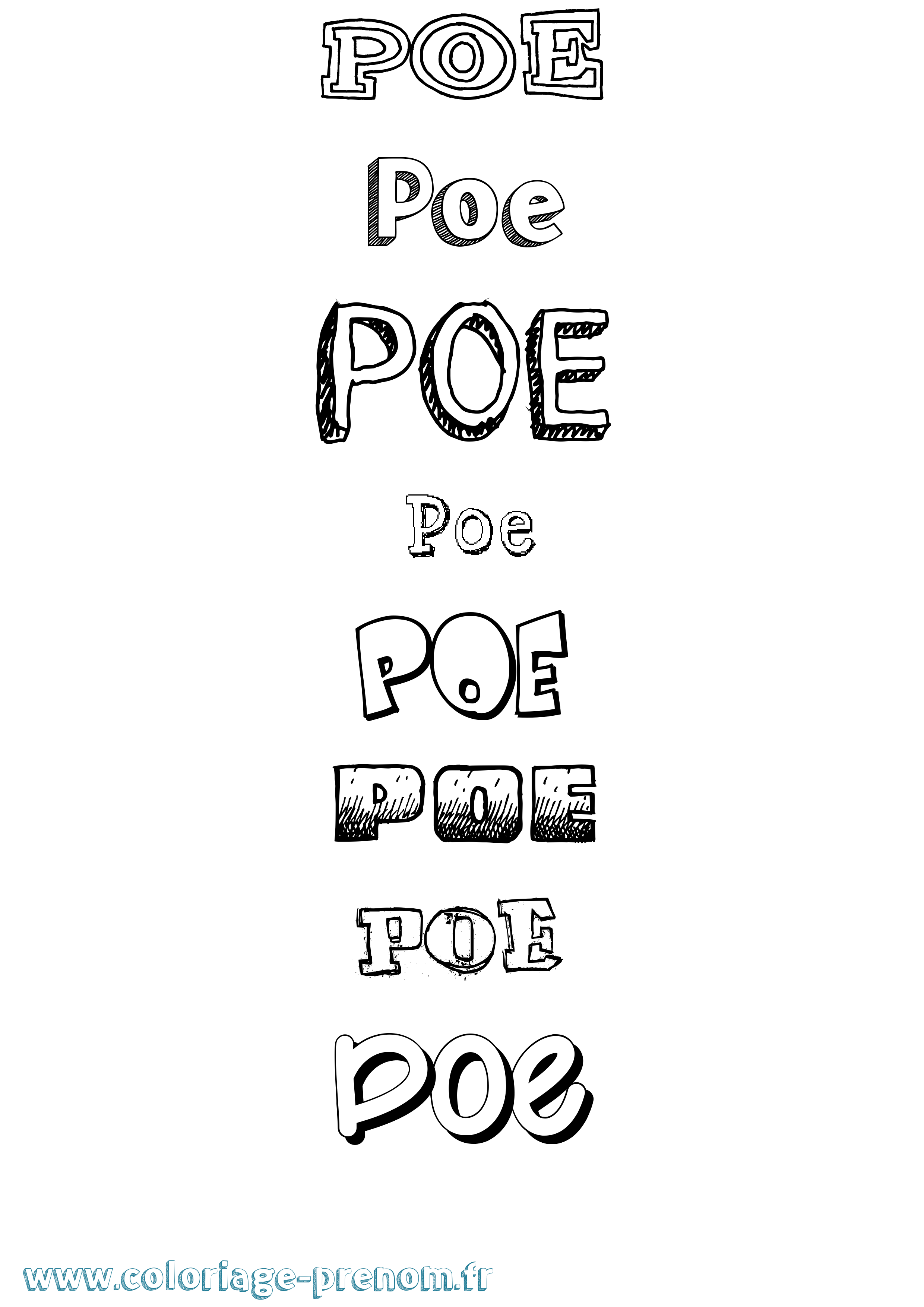 Coloriage prénom Poe Dessiné