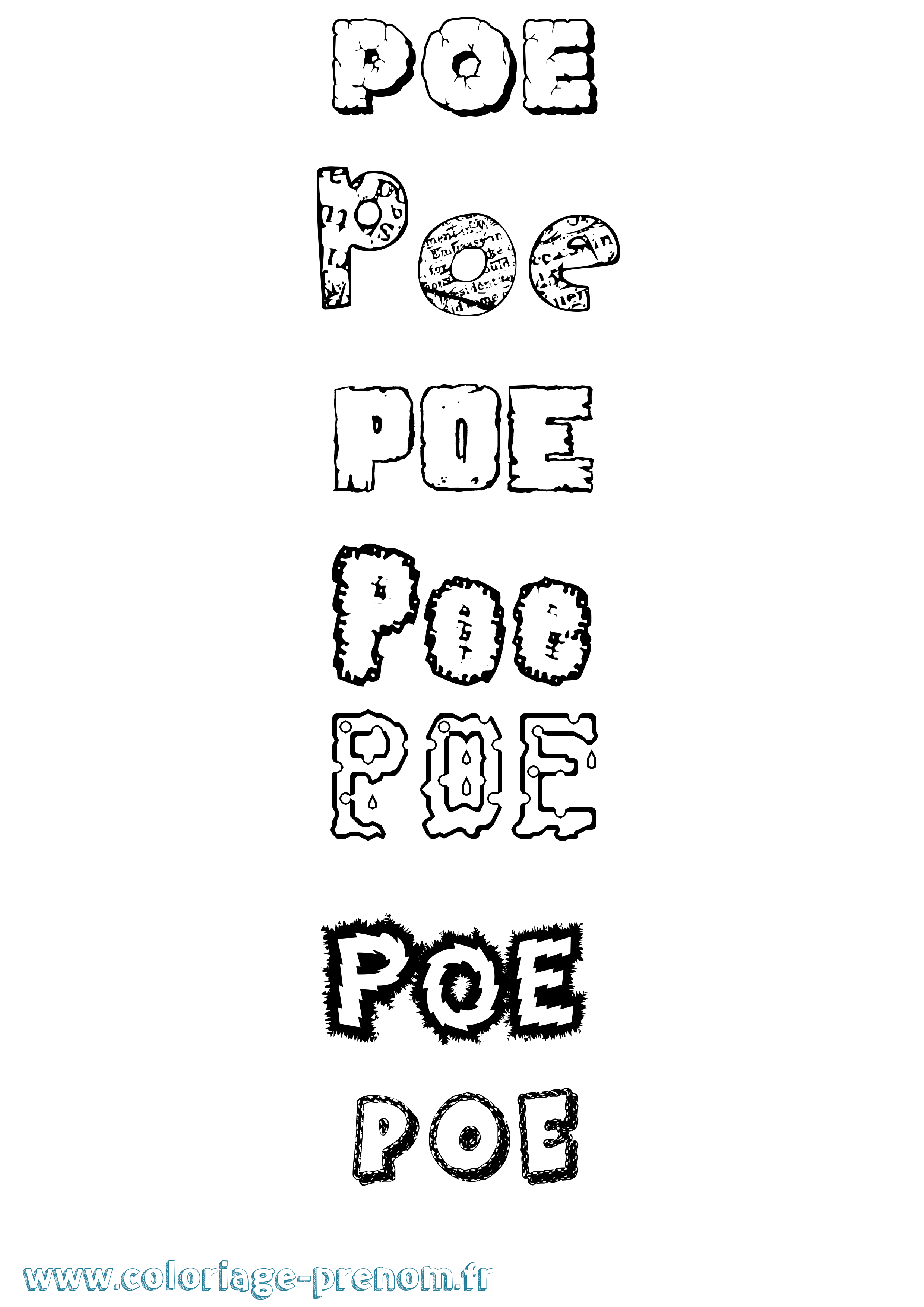 Coloriage prénom Poe Destructuré