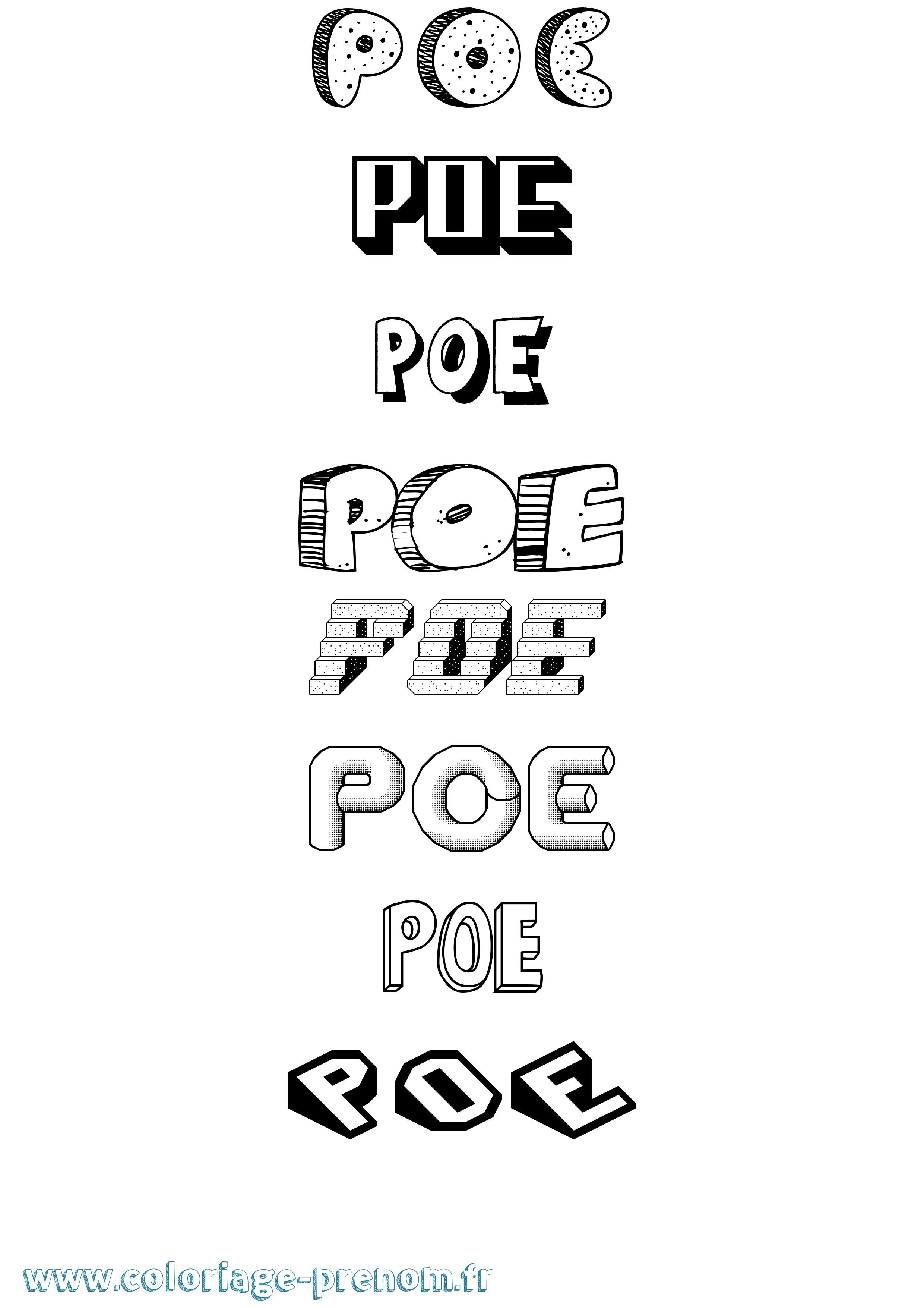 Coloriage prénom Poe Effet 3D
