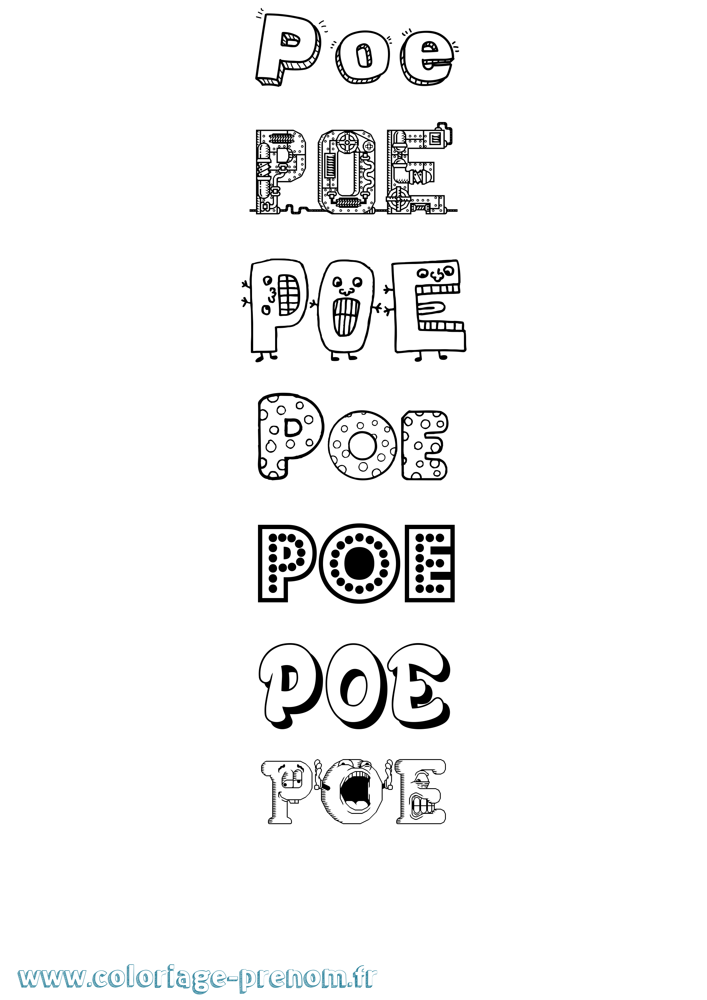 Coloriage prénom Poe Fun
