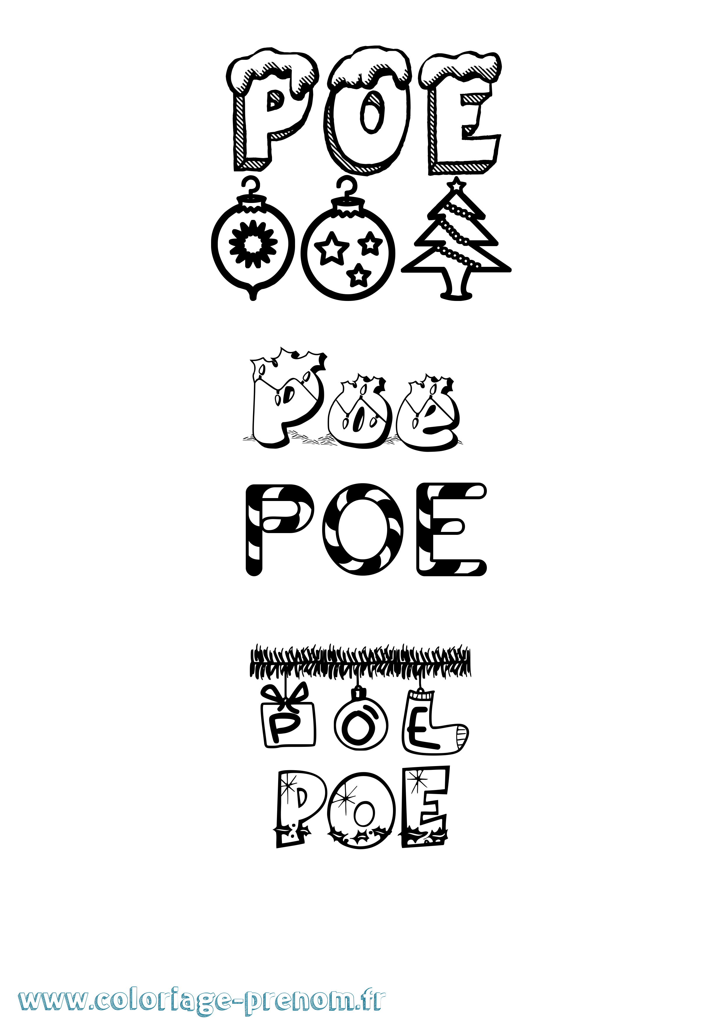 Coloriage prénom Poe Noël