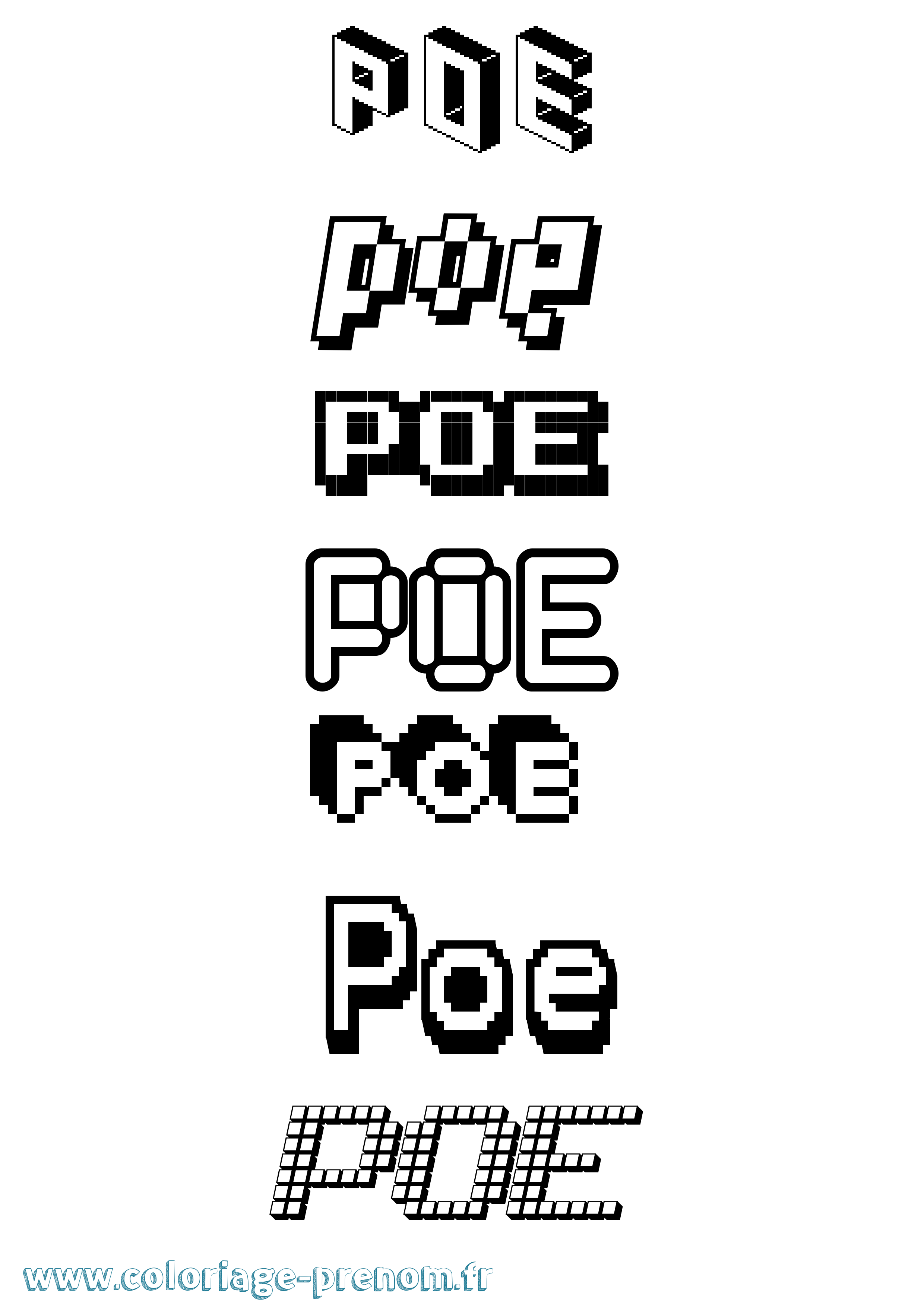 Coloriage prénom Poe Pixel