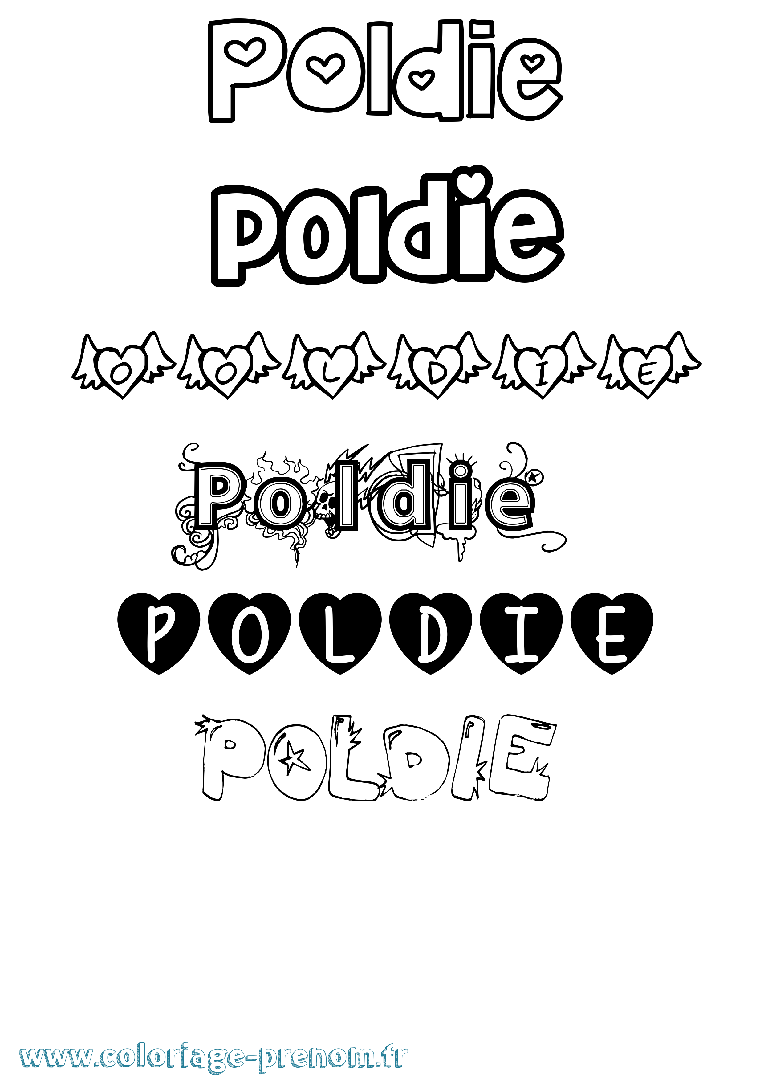 Coloriage prénom Poldie Girly