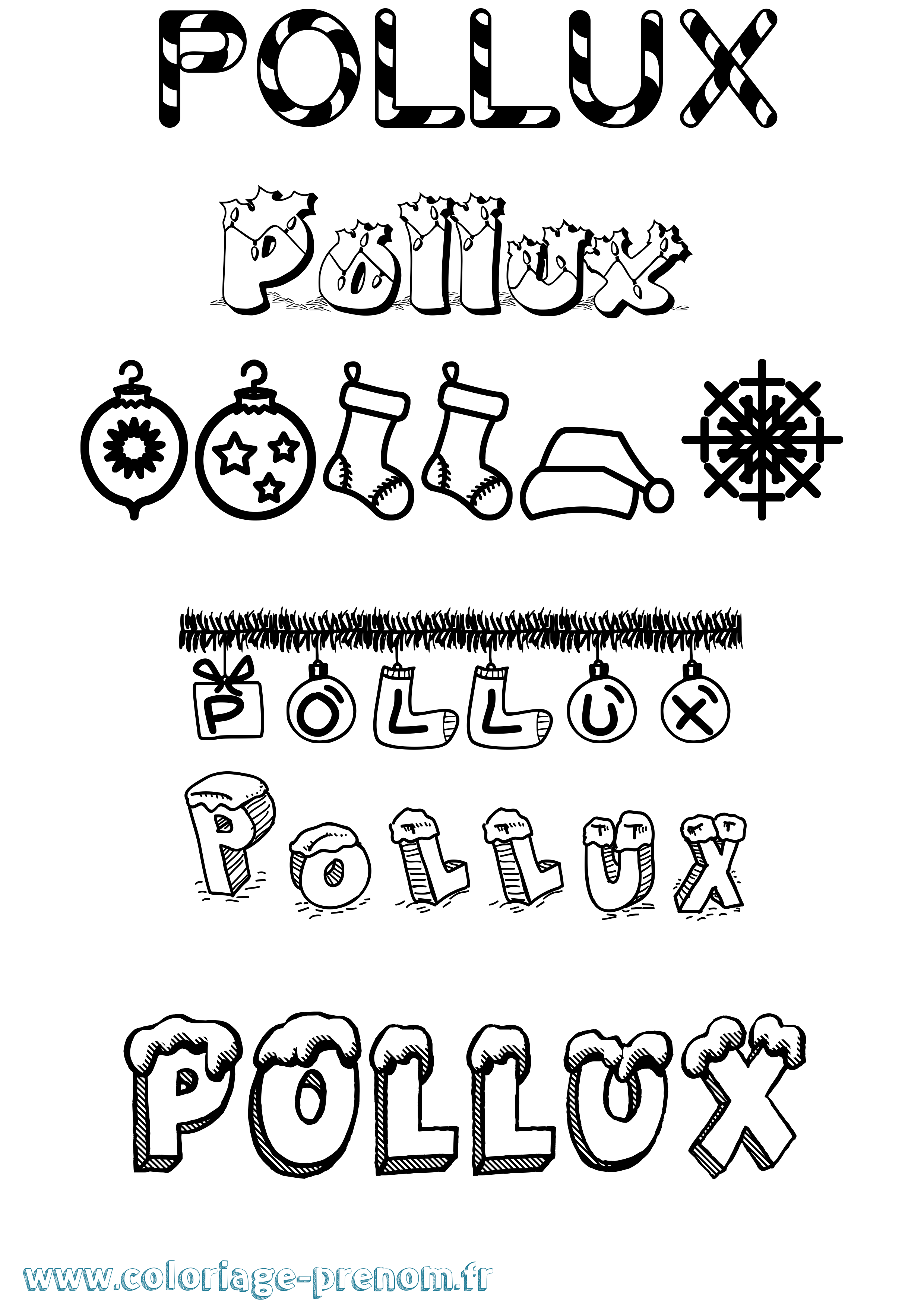 Coloriage Pollux Noël Coloriage prénom Pollux Noël