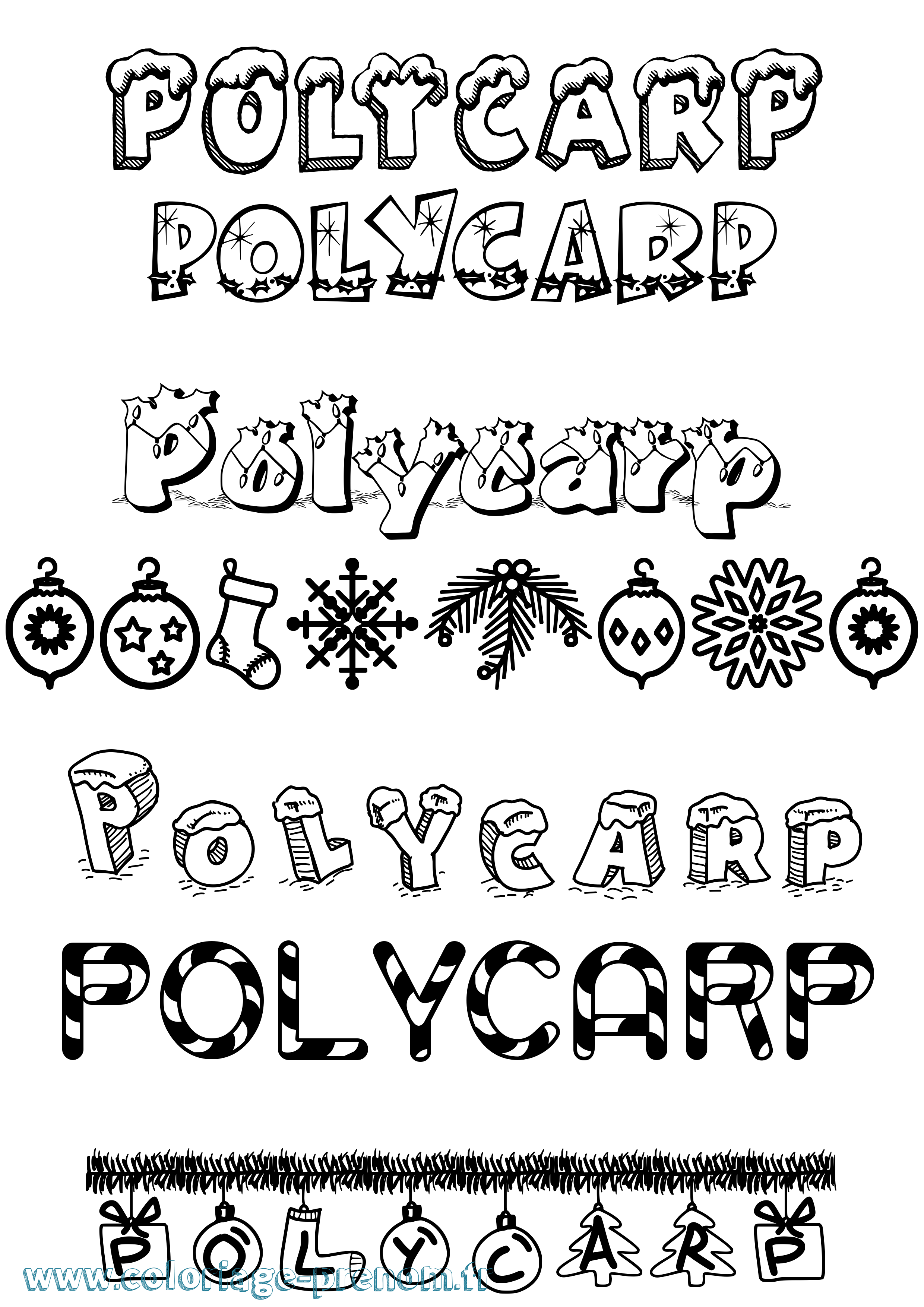 Coloriage Polycarp Noël Coloriage prénom Polycarp Noël