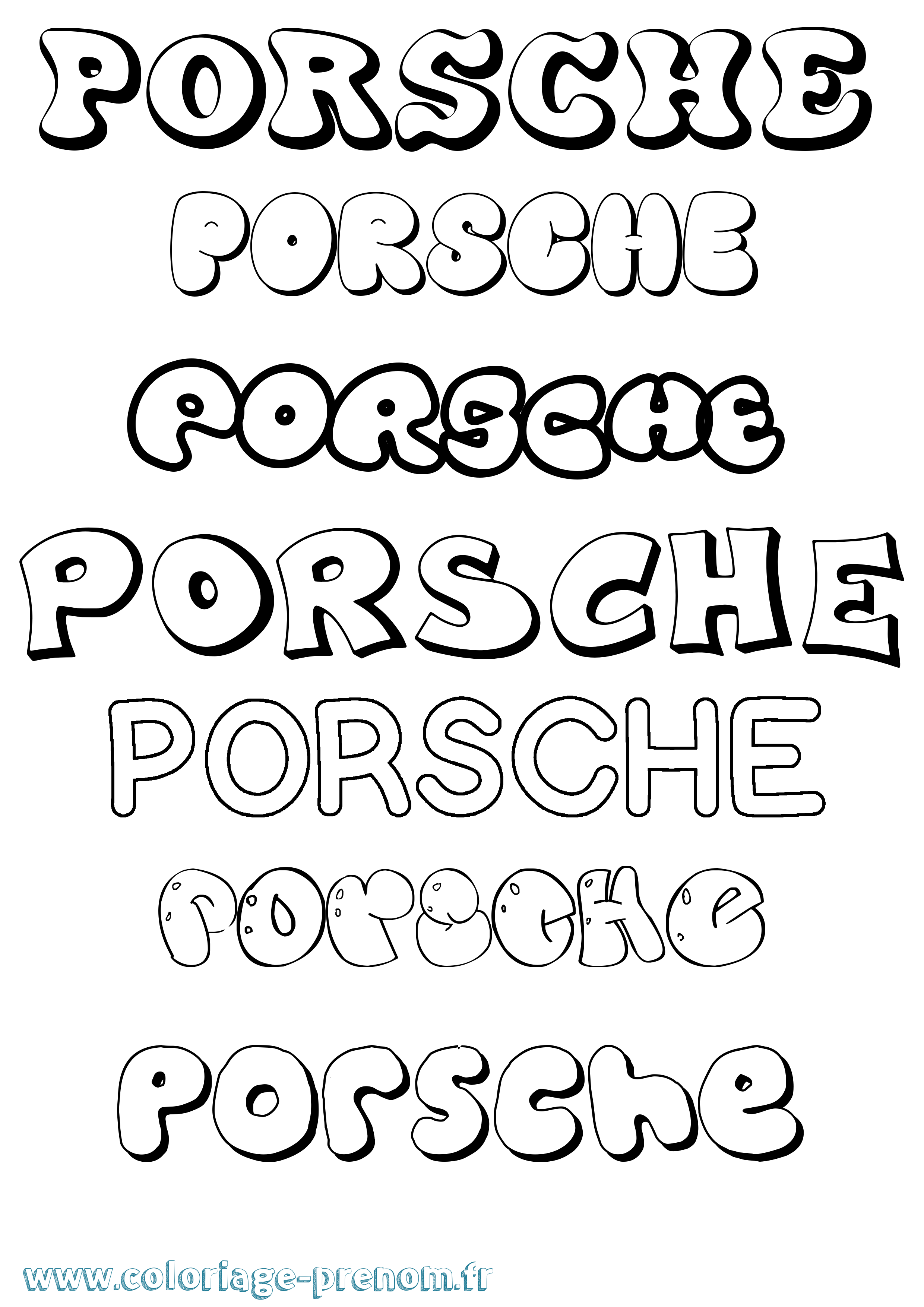 Coloriage prénom Porsche Bubble