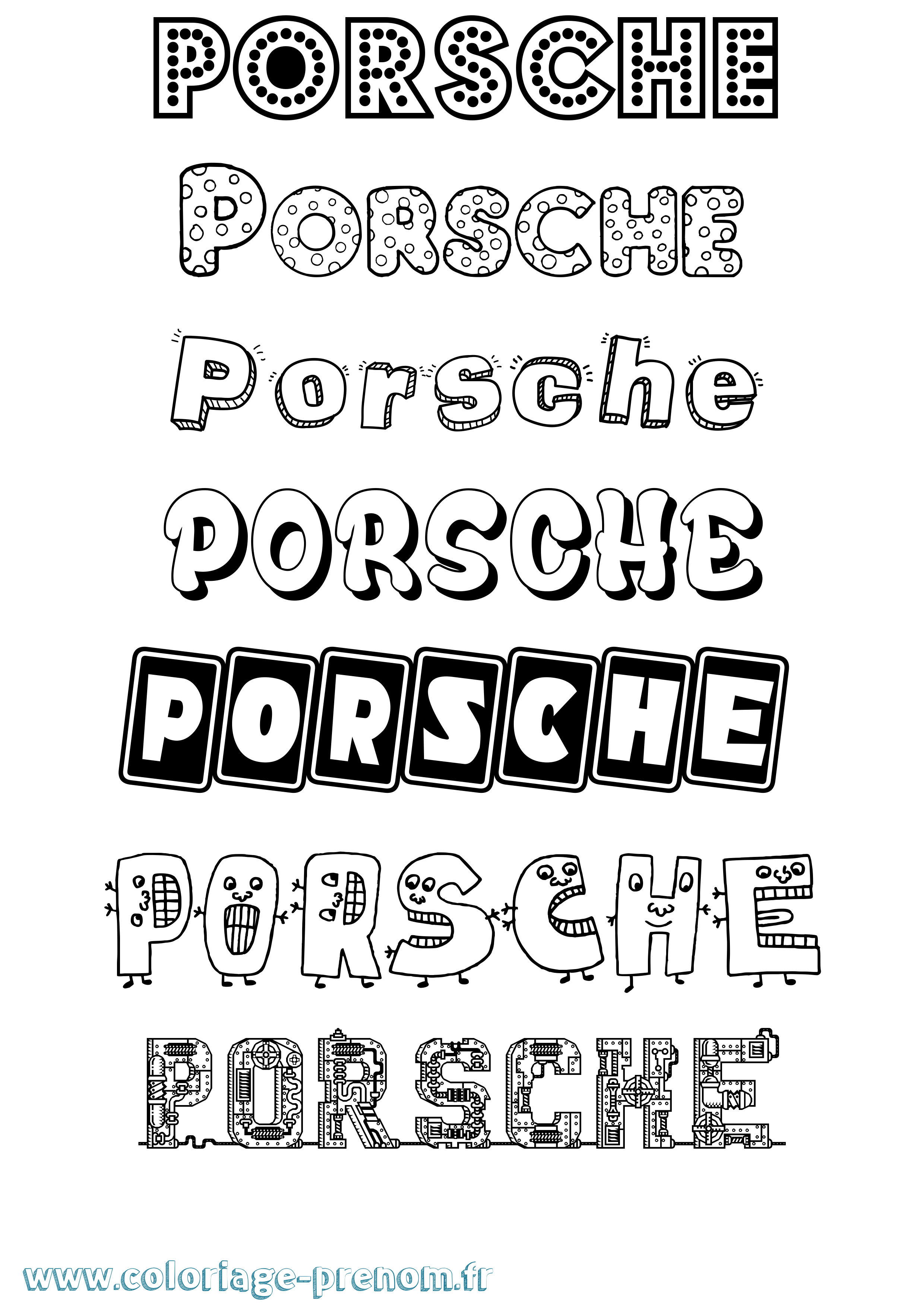Coloriage prénom Porsche Fun